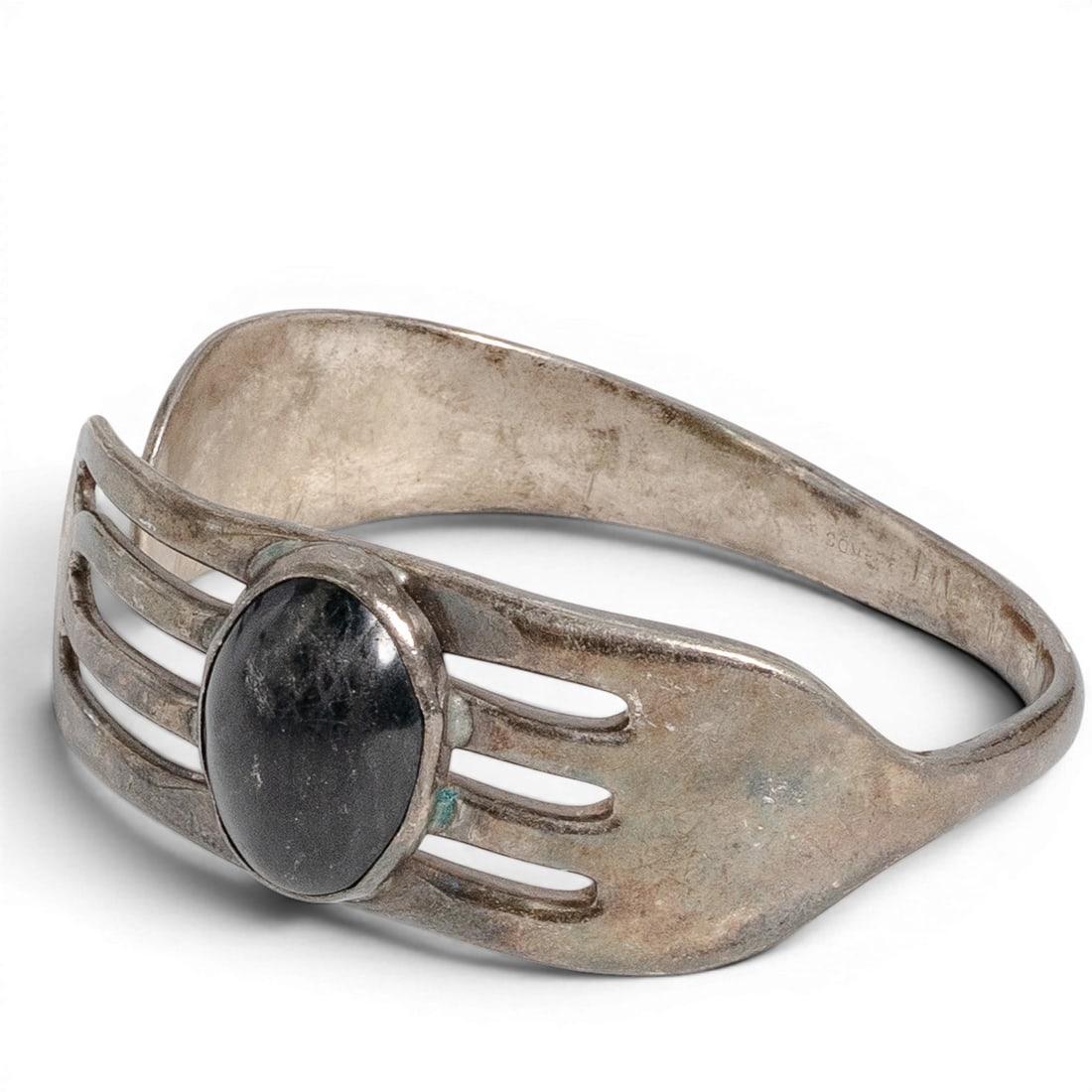 Vintage Mexican Sterling Silver & Onyx Modernist Cuff Bracelet (1 of 4)
