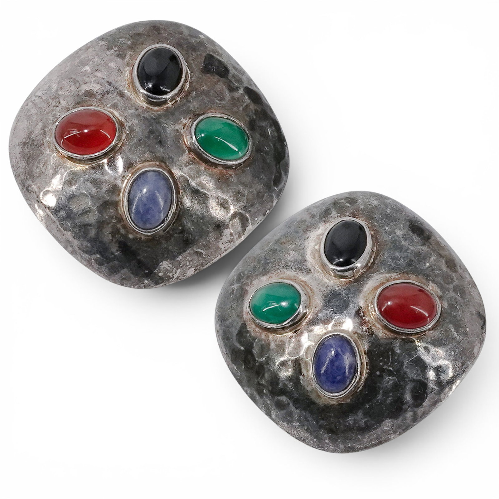 Vintage Fer’s Mexican Sterling Silver & Multi-Stone Cabochon Earrings (1 of 4)