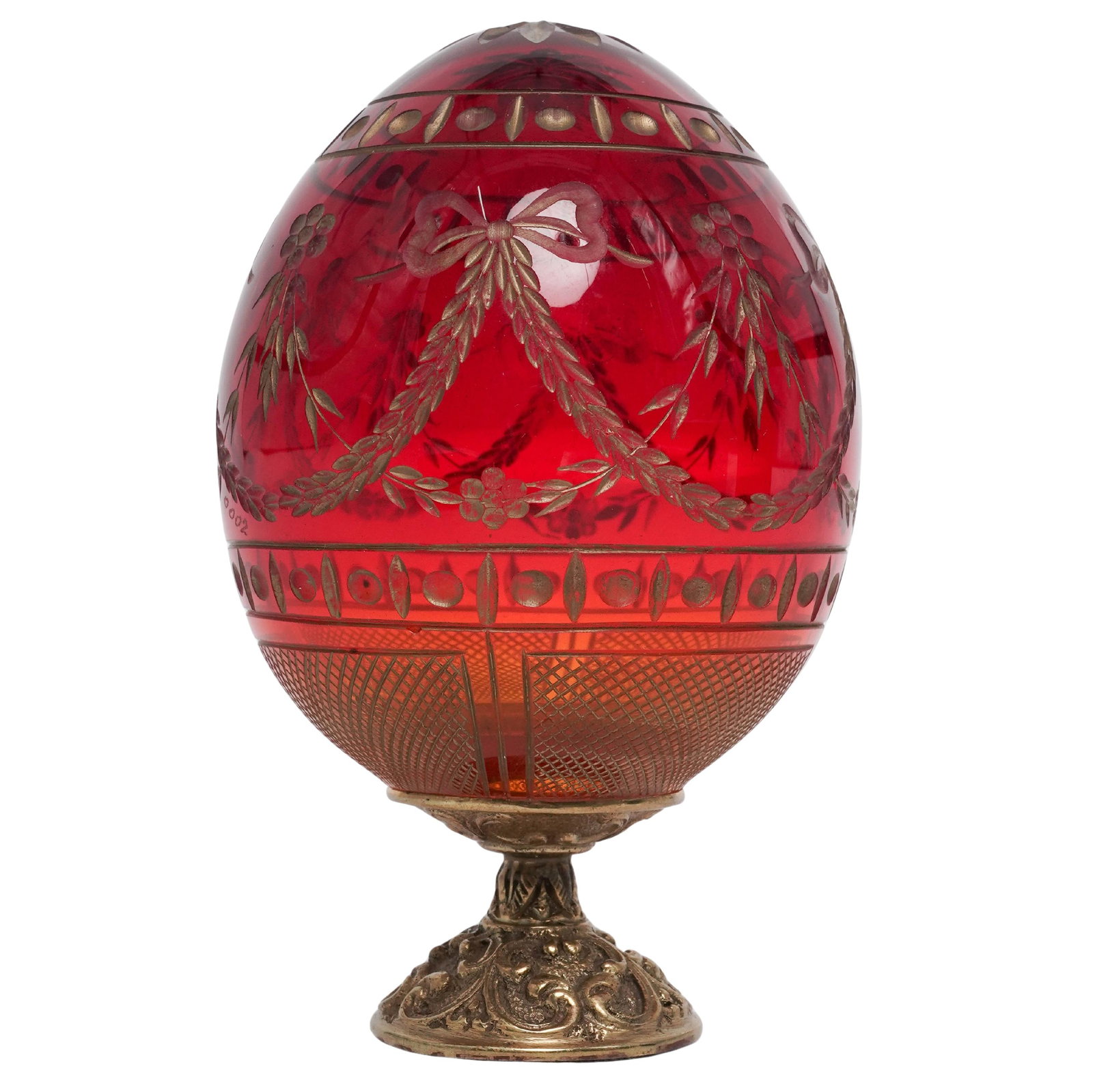 Imperial Faberge Ruby Red Cut Crystal Winter Palace Egg (1 of 10)