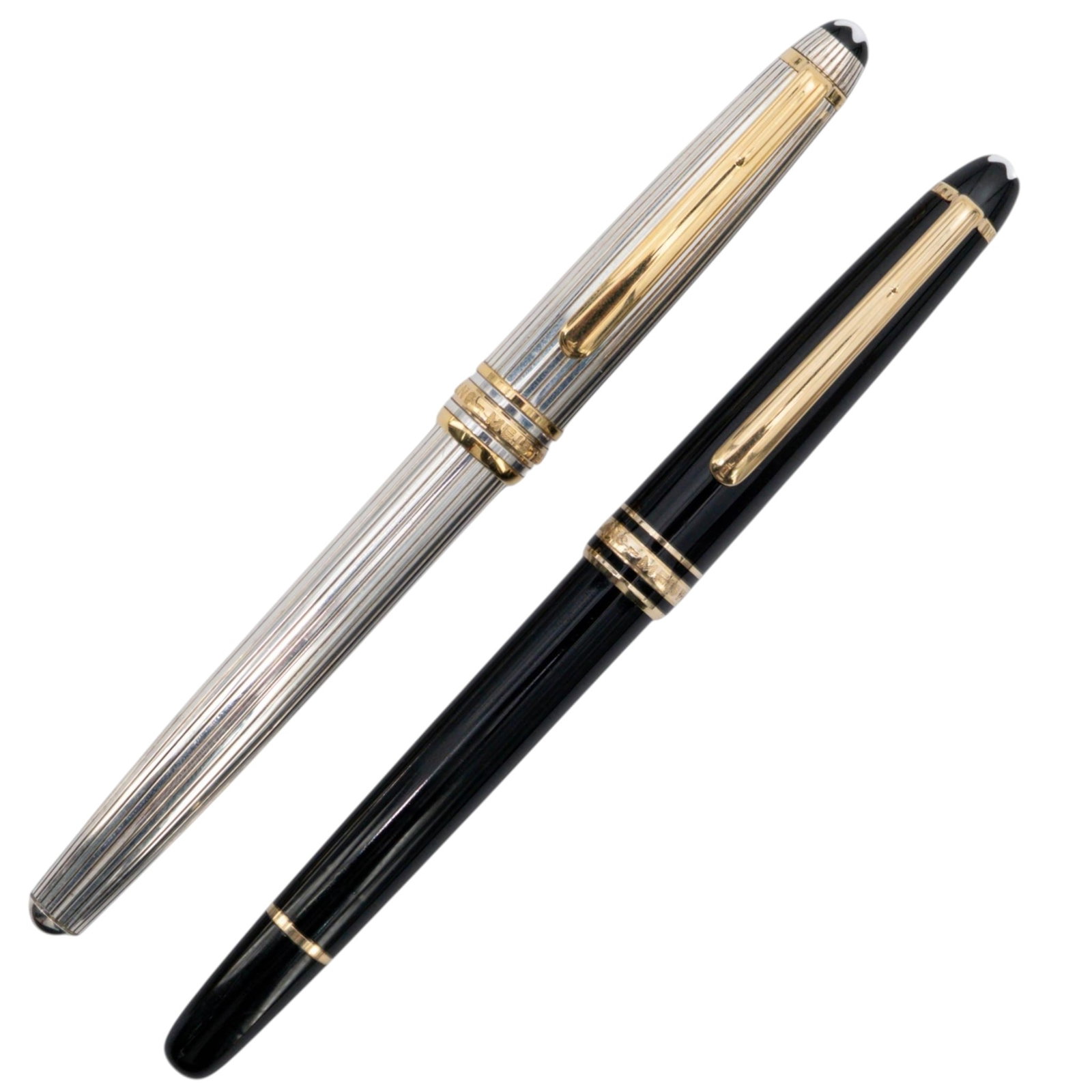 (2pc) Mont Blanc Meisterstuck Rollerball Black & Silver Pens with Box (1 of 7)