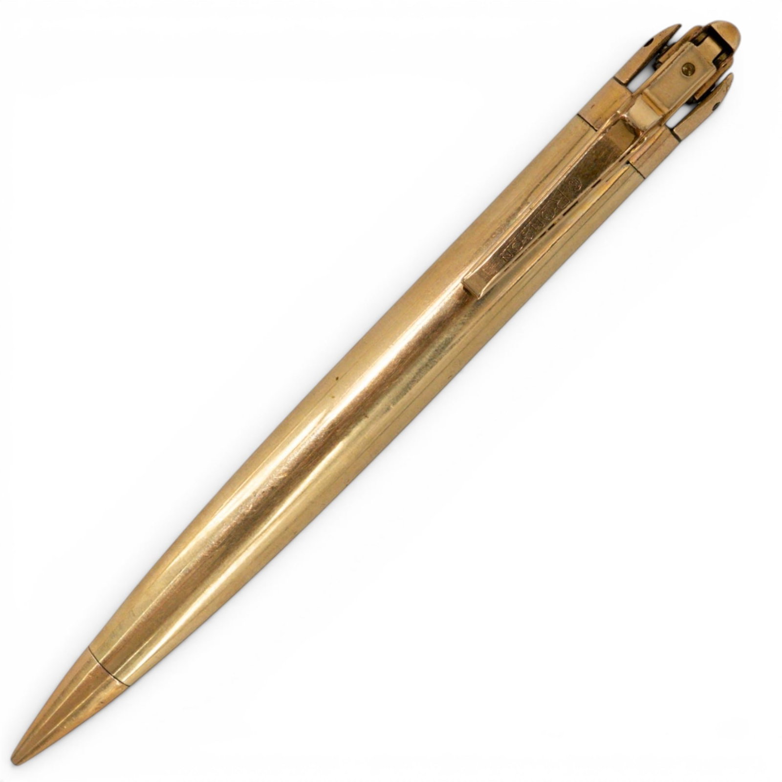 14k Gold Filled Mechanical Head Second-Generation Ronson Penciliter: 14k Gold Filled Mechanical Head Second-Generation Ronson Penciliter c. 1948-1957, USA Vintage Ronson combination mechanical pencil and cigarette lighter in one. Marked "1/20 14K Gold Filled" & "Ronson
