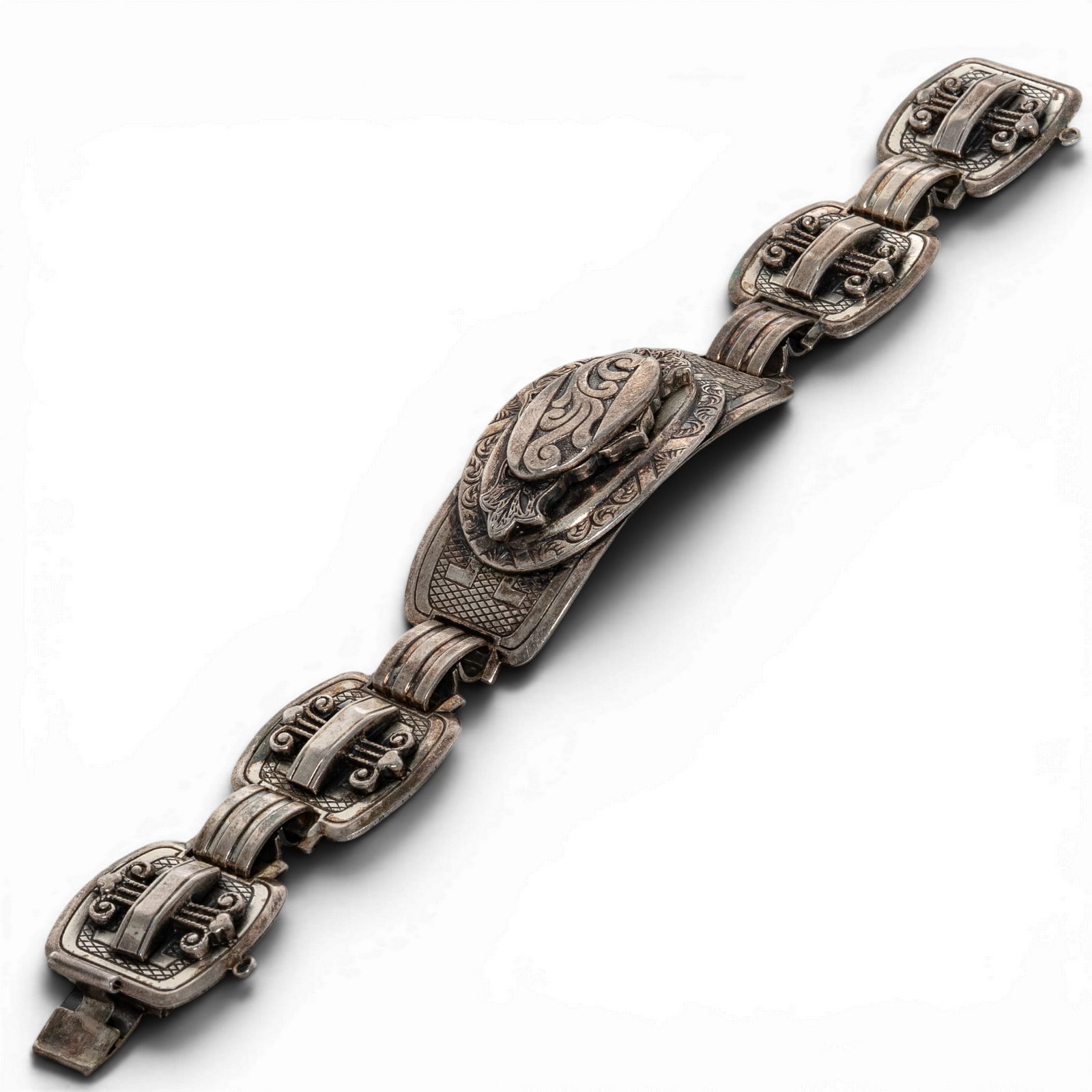 Vintage Silver Engraved Panel Link Bracelet (1 of 3)