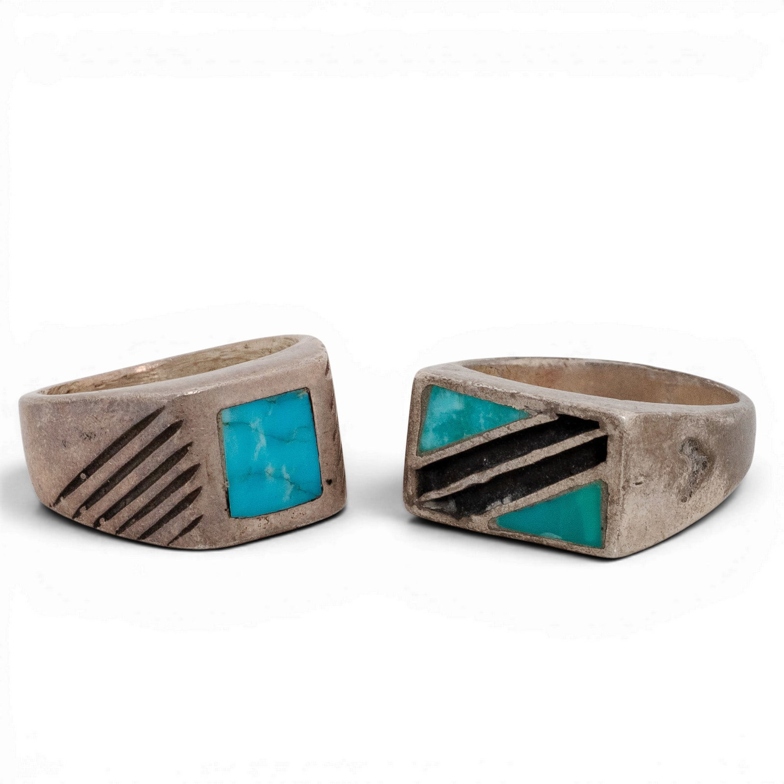 (2 Pcs) Vintage Southwestern Sterling Silver & Turquoise Inlay Rings (1 of 5)