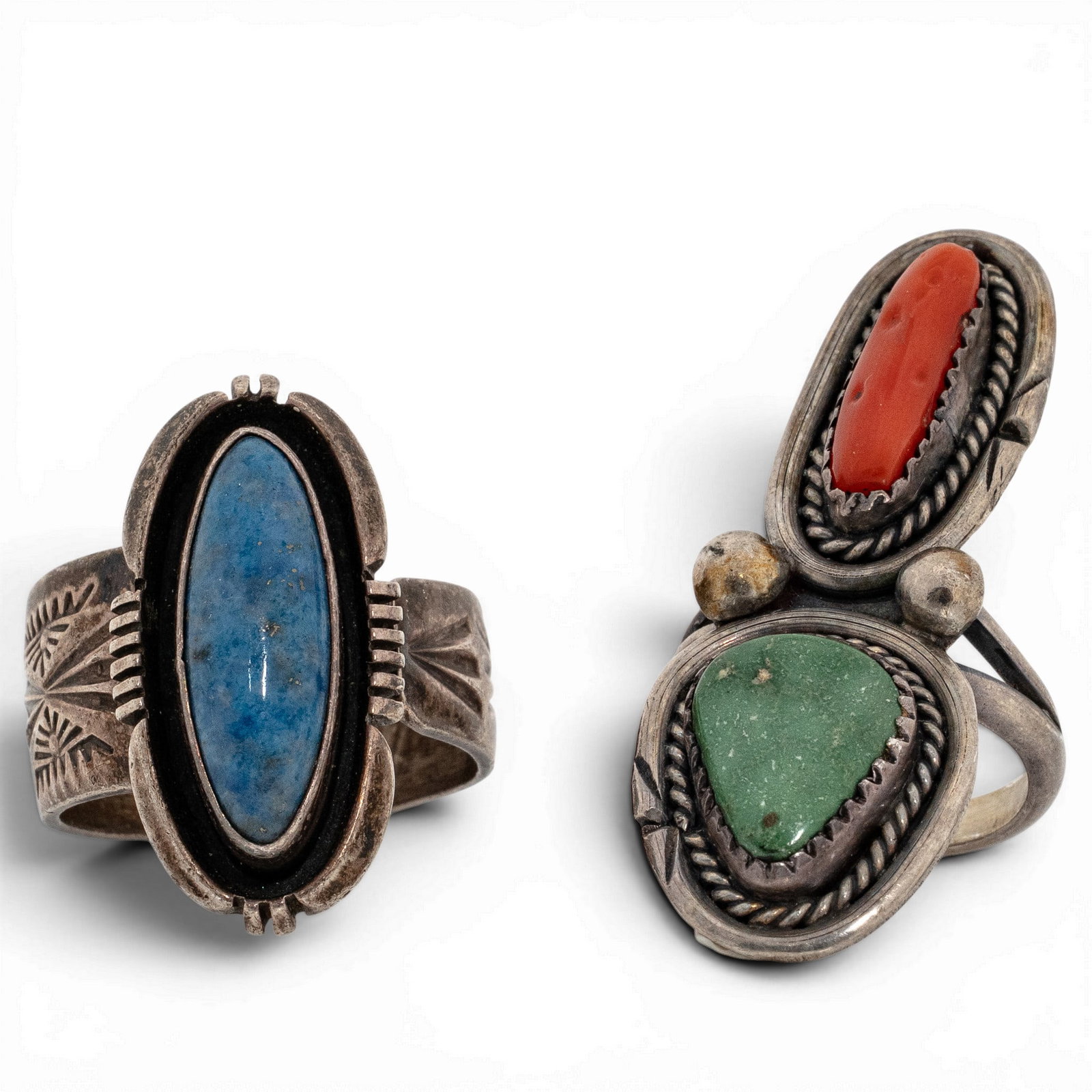 (2 Pcs) Vintage Navajo Sterling Silver & Stone Rings (1 of 5)
