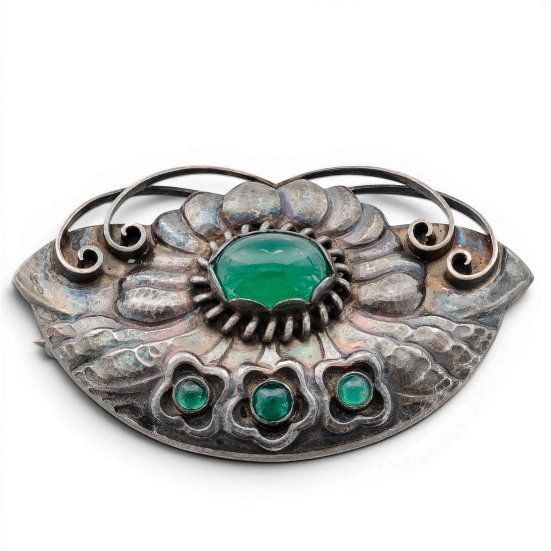 Georg Jensen Sterling Silver & Chrysoprase Brooch No. 154 (1 of 3)