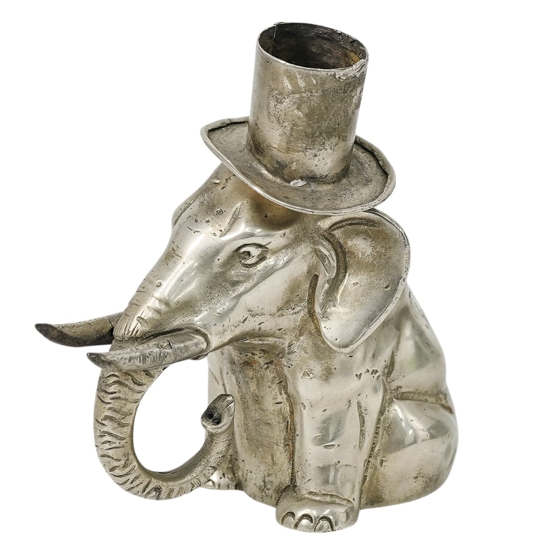 Vintage Silver Bronze Seated Elephant Candle Holder (1 of 6)