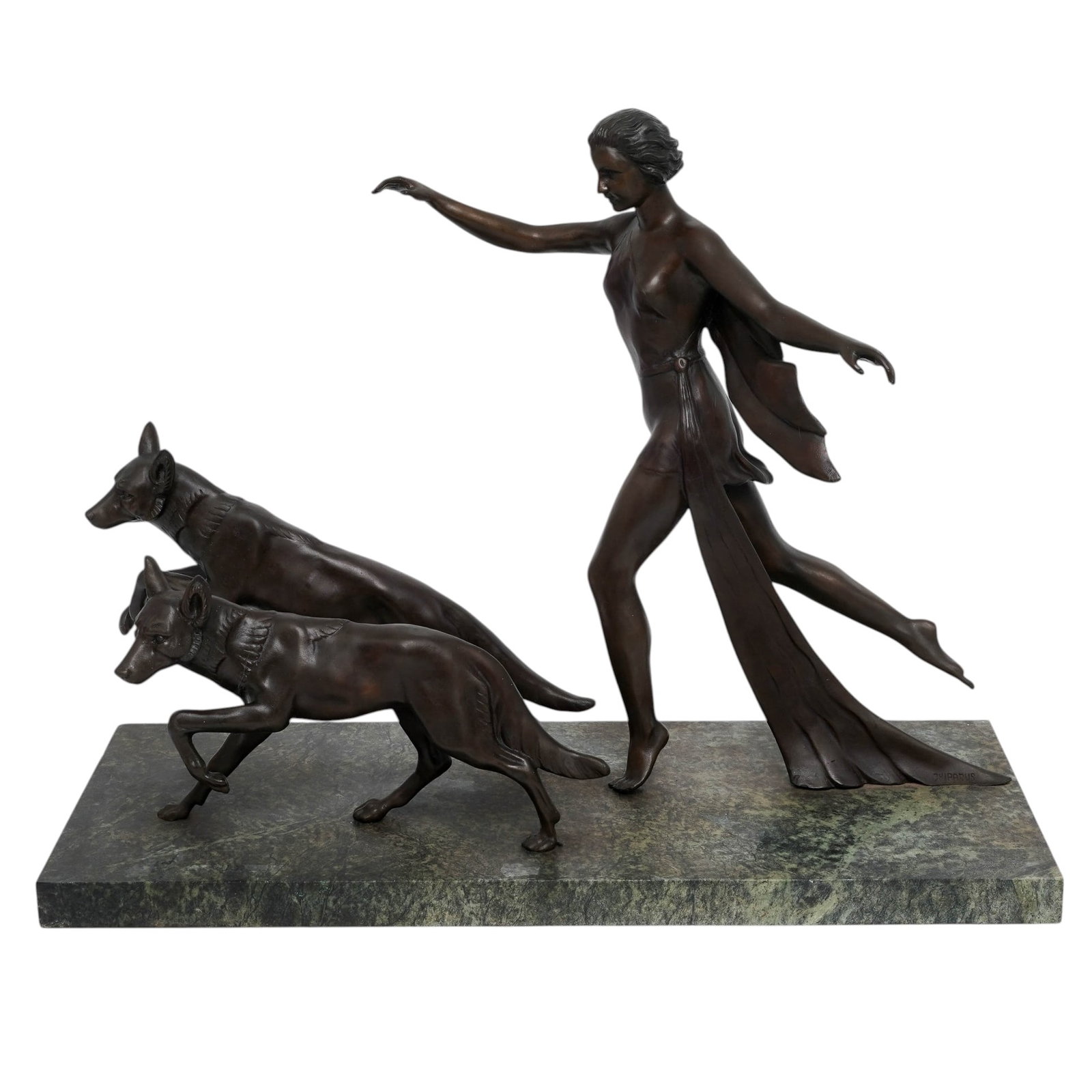 After Chiparus "Diana with Greyhounds" Bronze & Marble Sculpture (1 of 11)