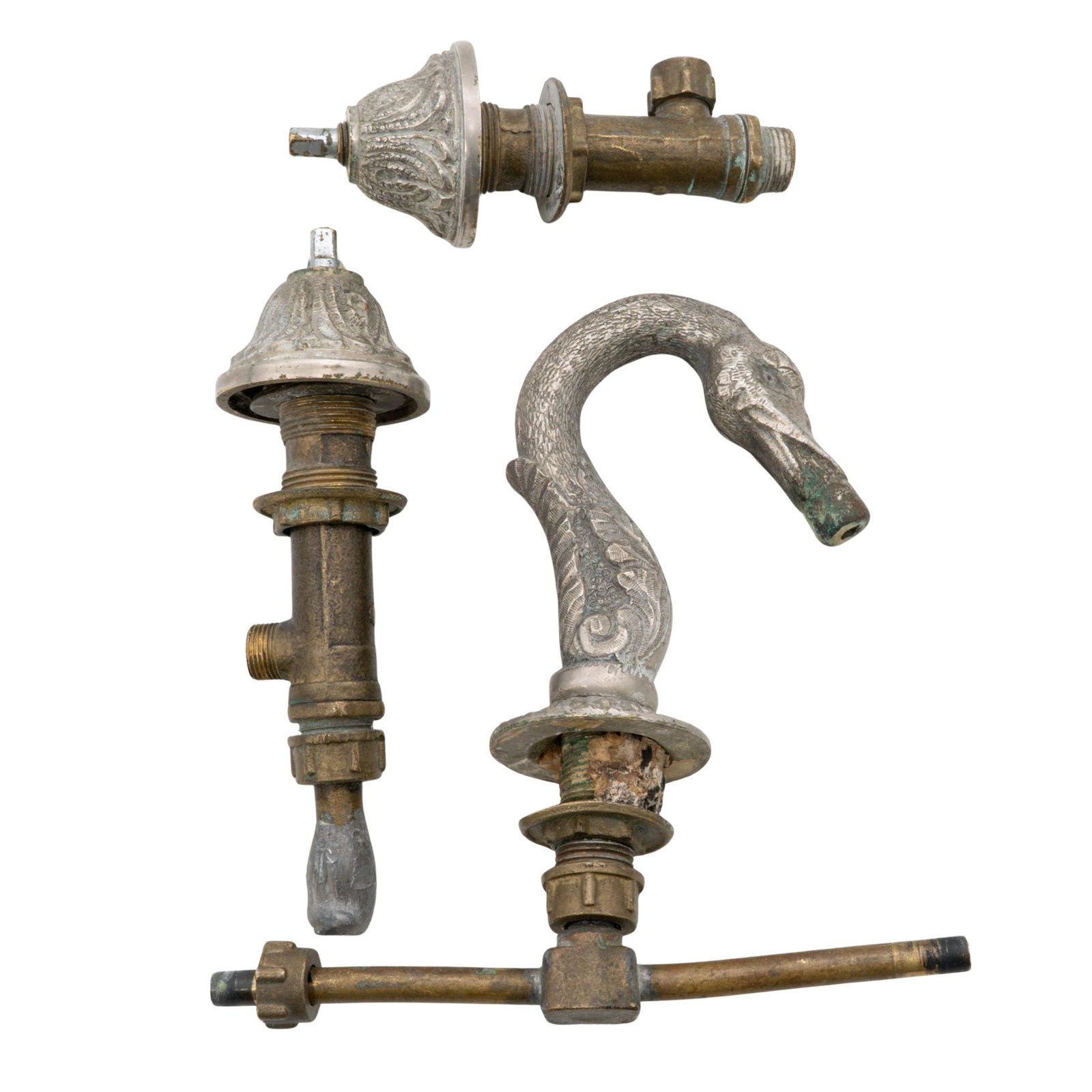 (3 pc) Antique Silver Bronze Swan Spout & Handles (1 of 6)