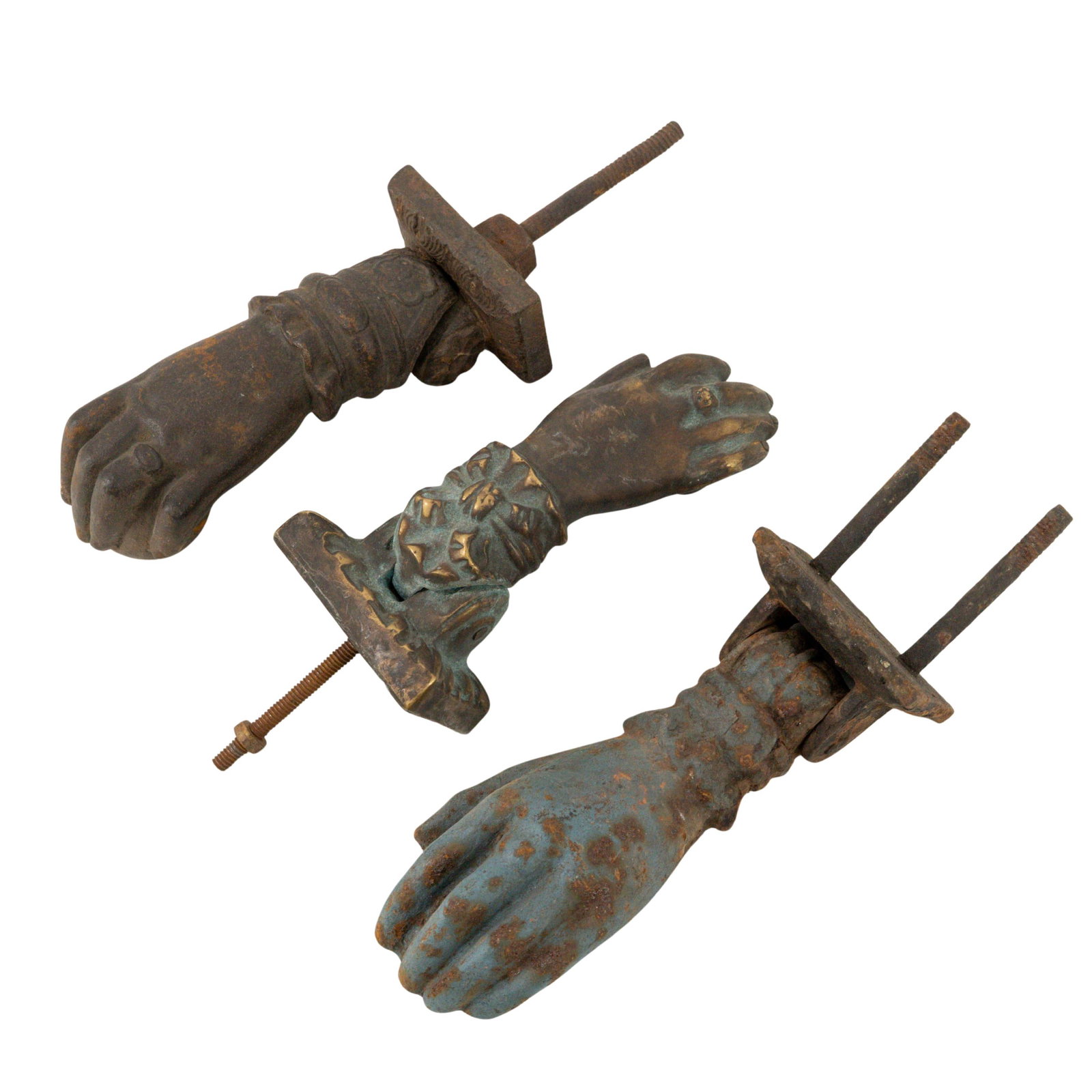 (3 pc) Antique Victorian 'Lady Hand' Cast Iron & Bronze Door Knockers (1 of 4)