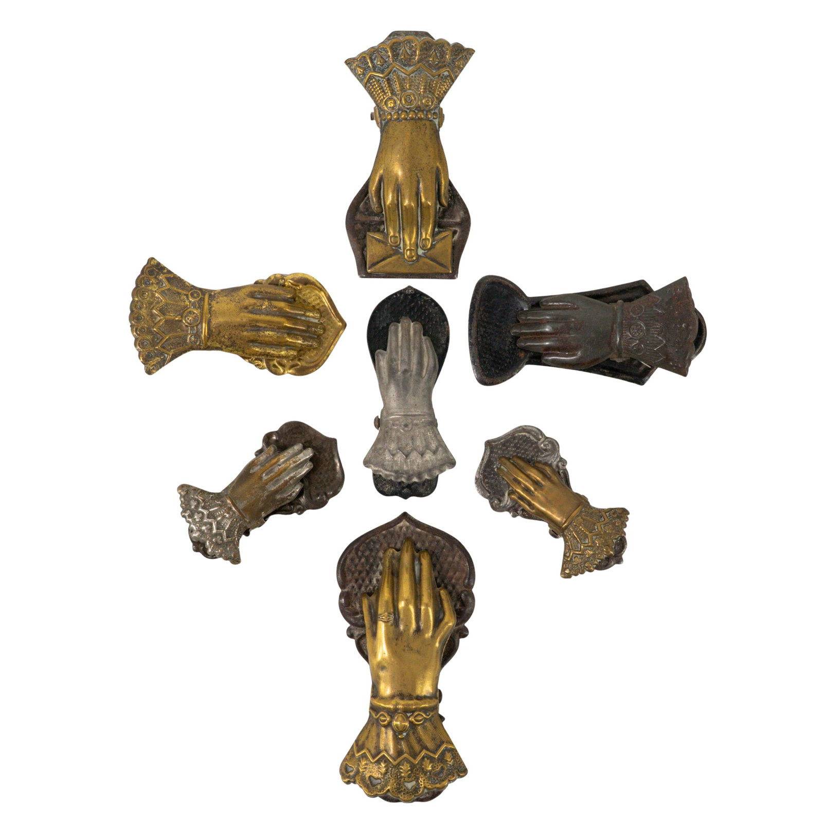 (7 pc) Antique Victorian Gilt Brass 'Lady Hand' Note Clips (1 of 13)