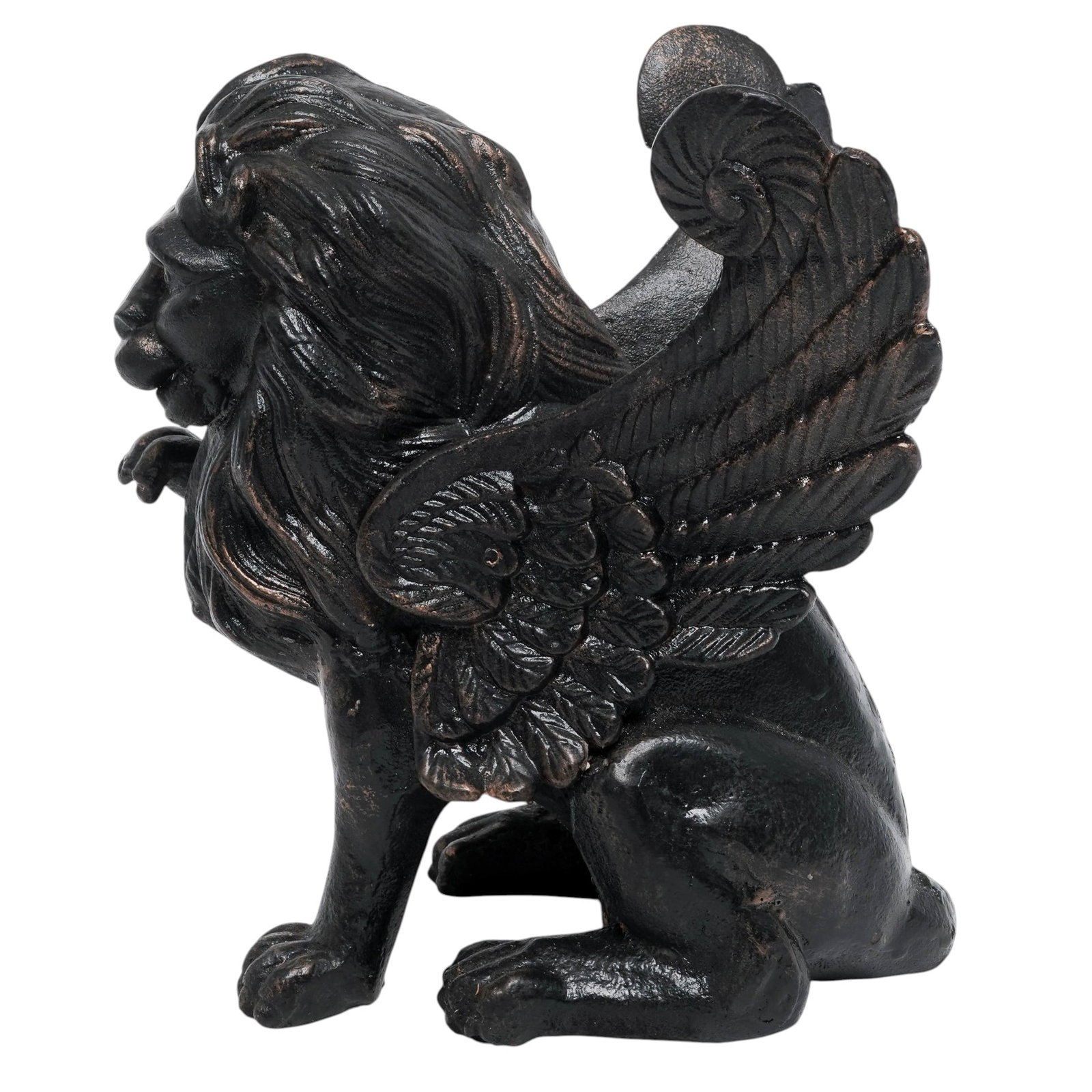 Design Toscano Chimera Cast Iron Lion Sculpture: Design Toscano Chimera Cast Iron Lion Sculpture 20th Cent., American It shows a seated, winged creature with the body and head of a roaring lion. One of its front paws is raised in a striking, powerfu