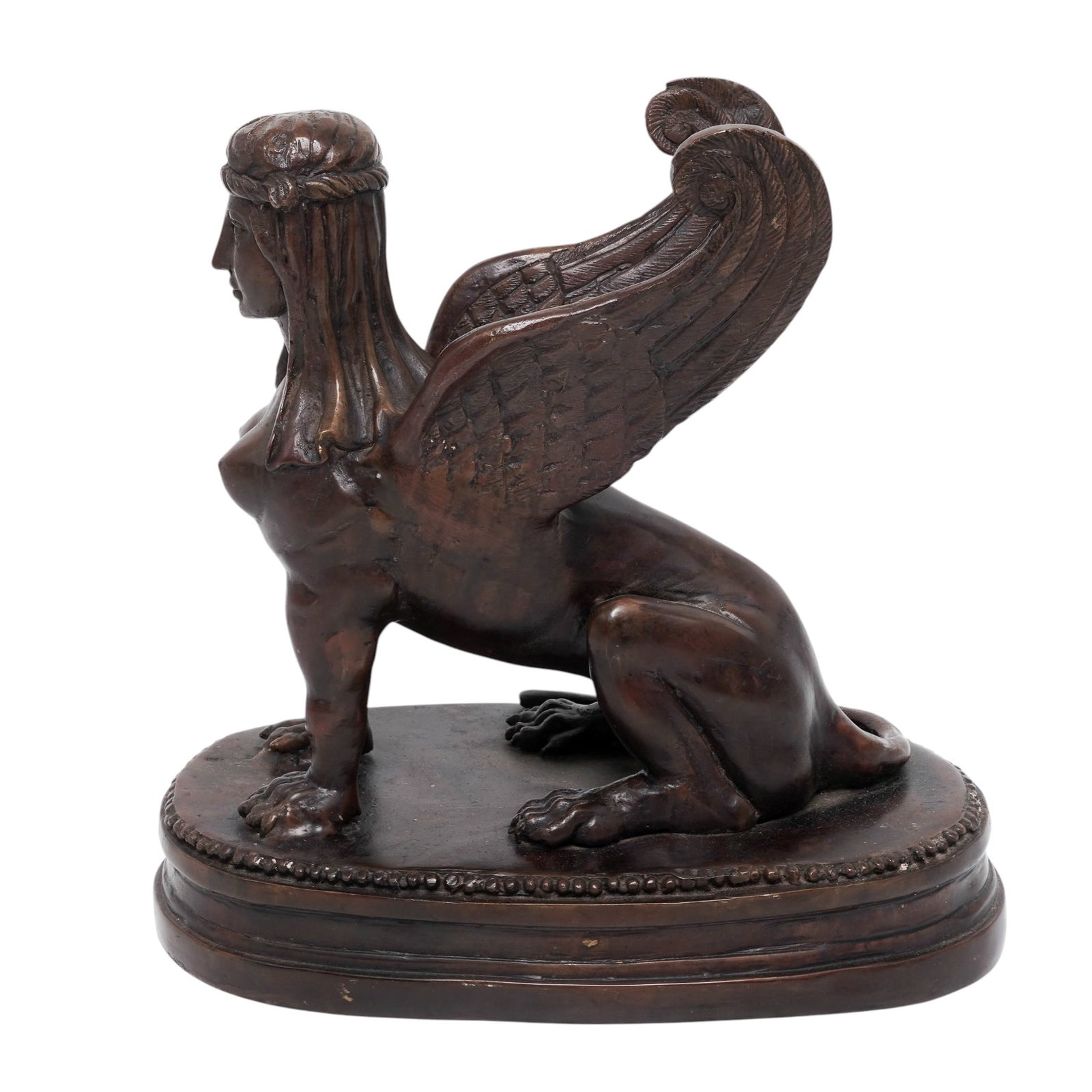 Egyptian Revival Style Cast Metal Sphinx Sculpture (1 of 9)
