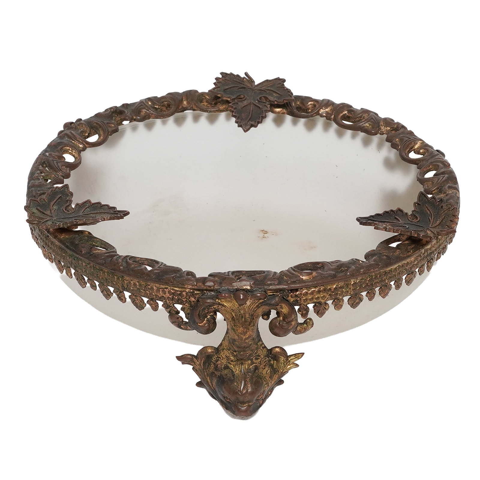 Vintage Hollywood Regency Brass and Satin Glass Ahstray: Vintage Hollywood Regency Brass and Satin Glass Ahstray Early - Mid 20th Century, USA vintage trinket dish in the Hollywood Regency style, combining polished brass elements with softly frosted satin g