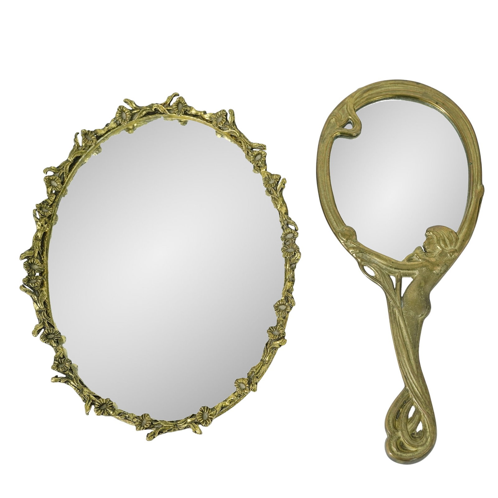 (2 Pcs) Vintage Brass Dresser Tray & Handheld Vanity Mirror (1 of 5)