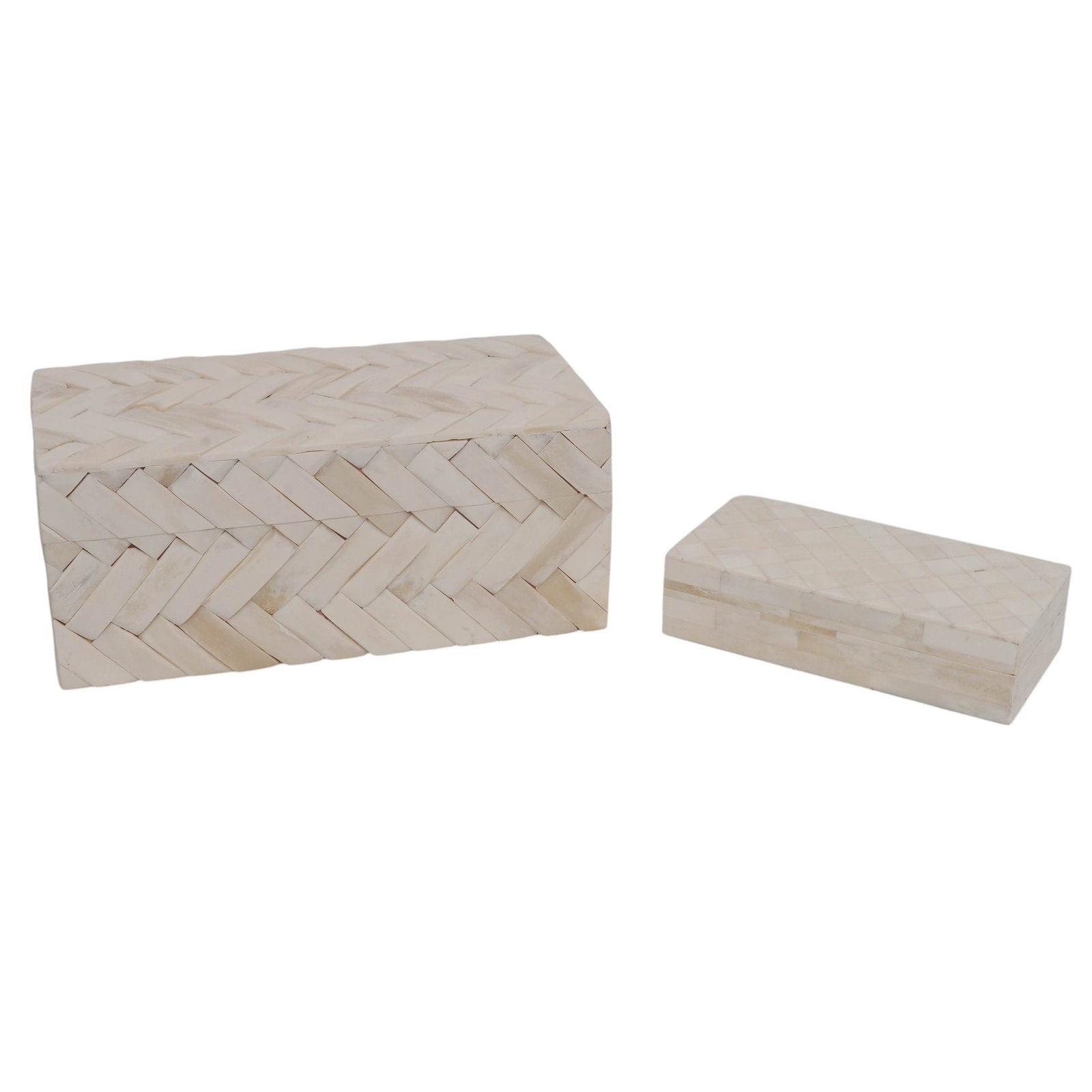 Pair Herringbone Bone Inlay Jewelry Boxes (1 of 11)