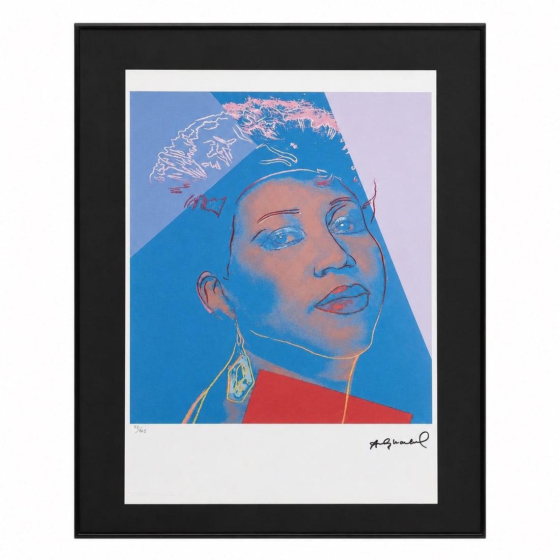 Andy Warhol (American, 1928-1987) Pop Art Aretha Franklin Offset Lithograph: Andy Warhol (American, 1928-1987) Pop Art Aretha Franklin Offset Lithograph 20th century, American Pop Art lithograph print of the iconic singer Aretha Franklin. Because the print features a blind sta