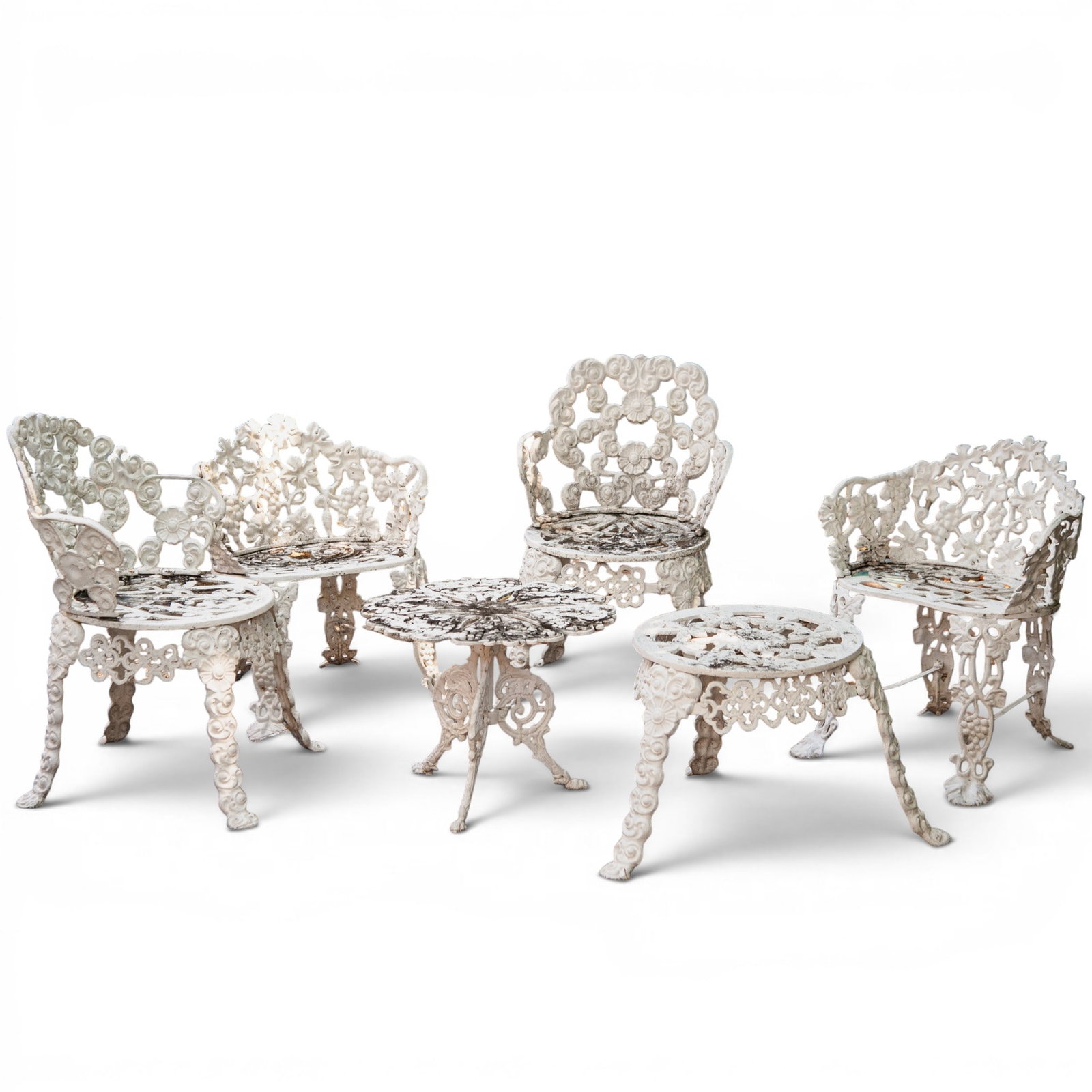 (6 pc) Antique White Cast Iron Garden Patio Furniture Set (1 of 9)