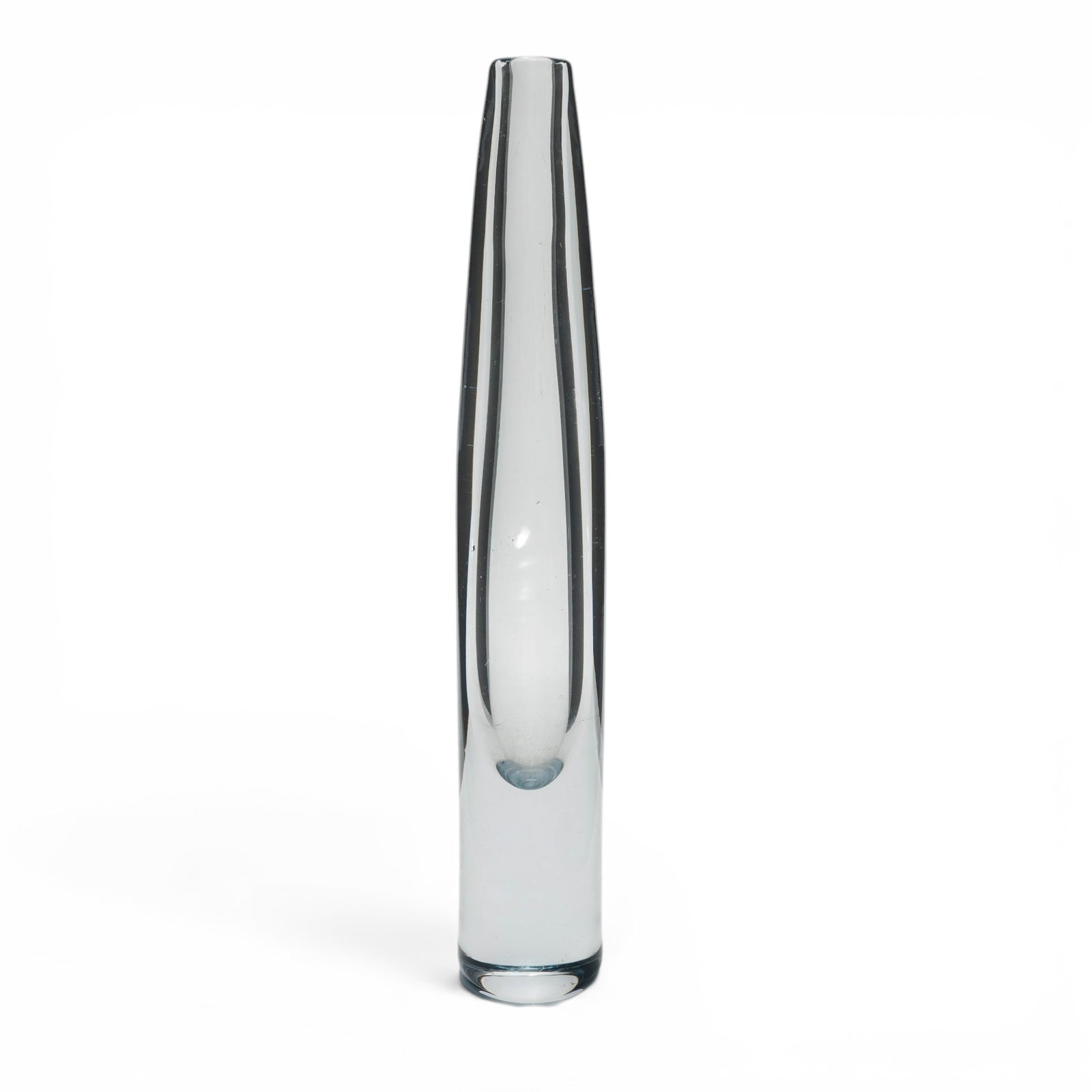 Strombershyttan "Sputnik" Crystal Vase: Strombershyttan "Sputnik" Crystal Vase 1950's - 1970's, Scandinavia Clear hand-blown crystal with radiating applied glass elements encircling the body in a spherical “sputnik” arrangement. Rou