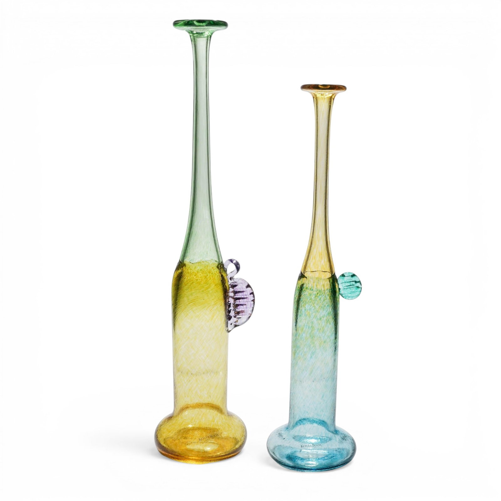 Pair Kosta Boda B. Vallien "Wind Pipe" Glass Vases: Pair Kosta Boda B. Vallien "Wind Pipe" Glass Vases 20th Cent, Sweden Kosta Boda wind Pair of Kosta Boda "Wind Pipe" art glass vases designed by Bertil Vallien. Each vase features a tall cylindrical fo