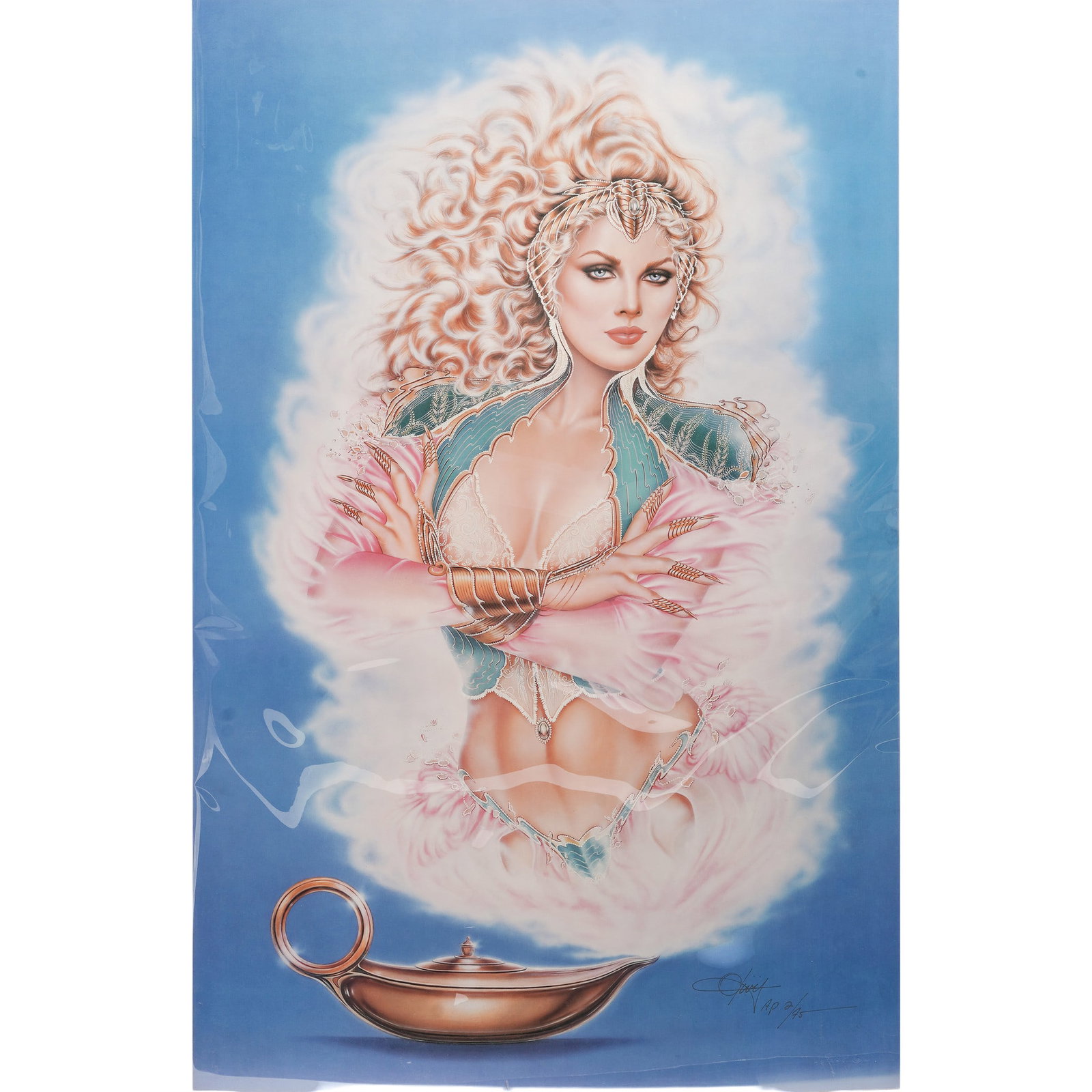 Olivia De Berardinis (American b.1948) "Genie" Limited Edition Pin-Up Print: Olivia De Berardinis (American b.1948) "Genie" Limited Edition Pin-Up Print 1984. American This full composition shows a limited edition print titled "Genie" by the renowned American pin-up artist