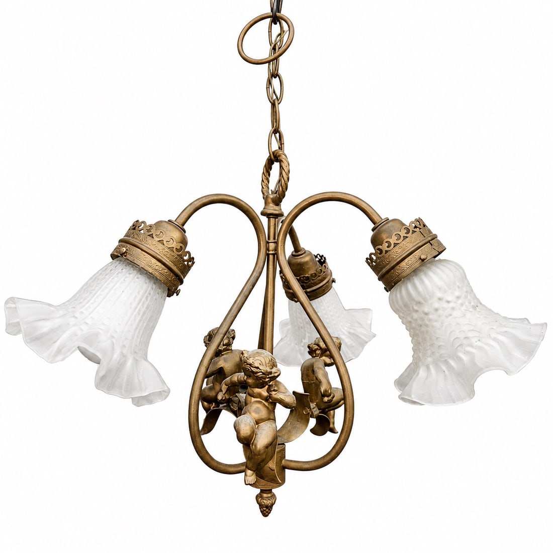 Rococo Revival Brass Cherub Chandelier (1 of 5)