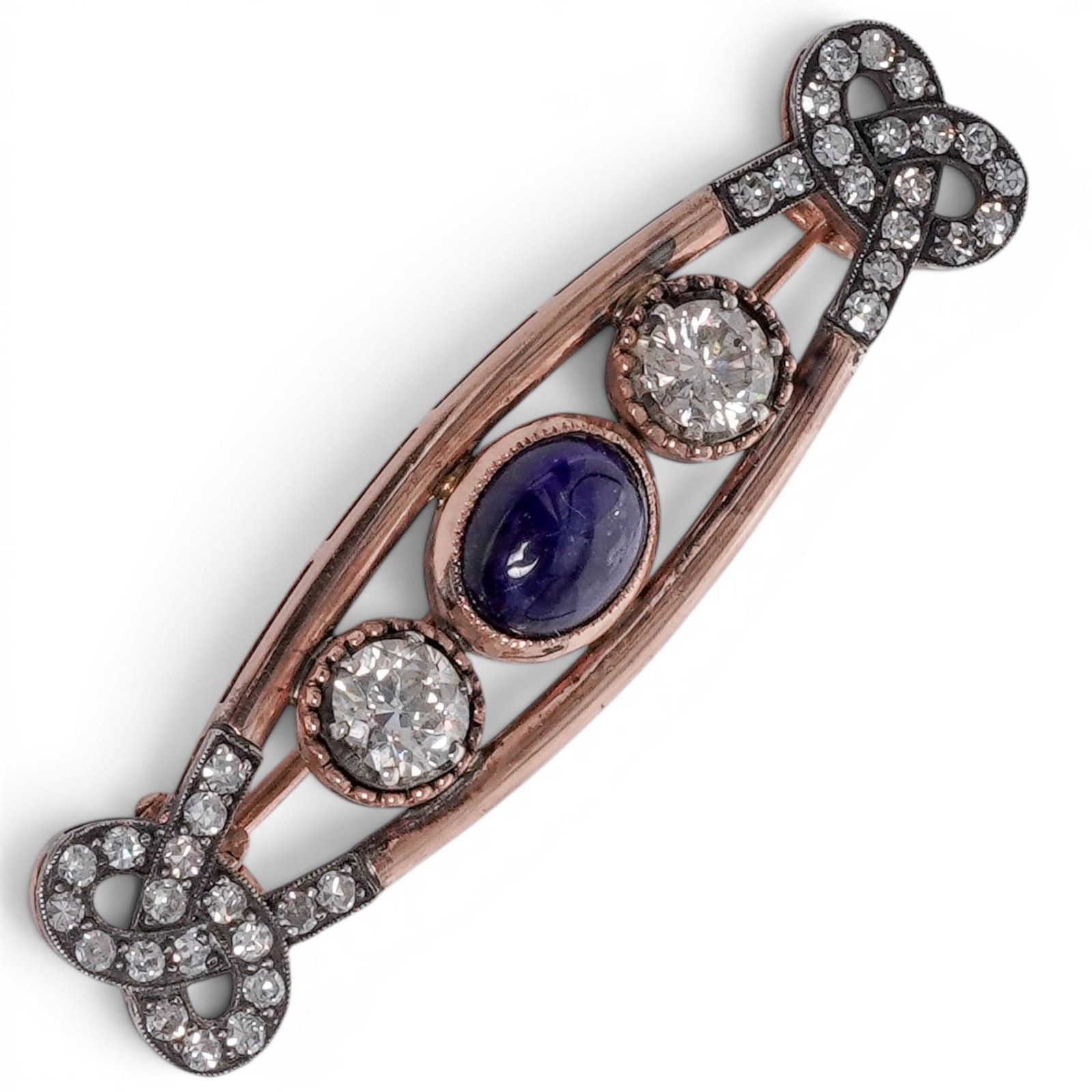 Imperial Russian Era Rose Gold, Sapphire & Diamond Brooch (1 of 7)