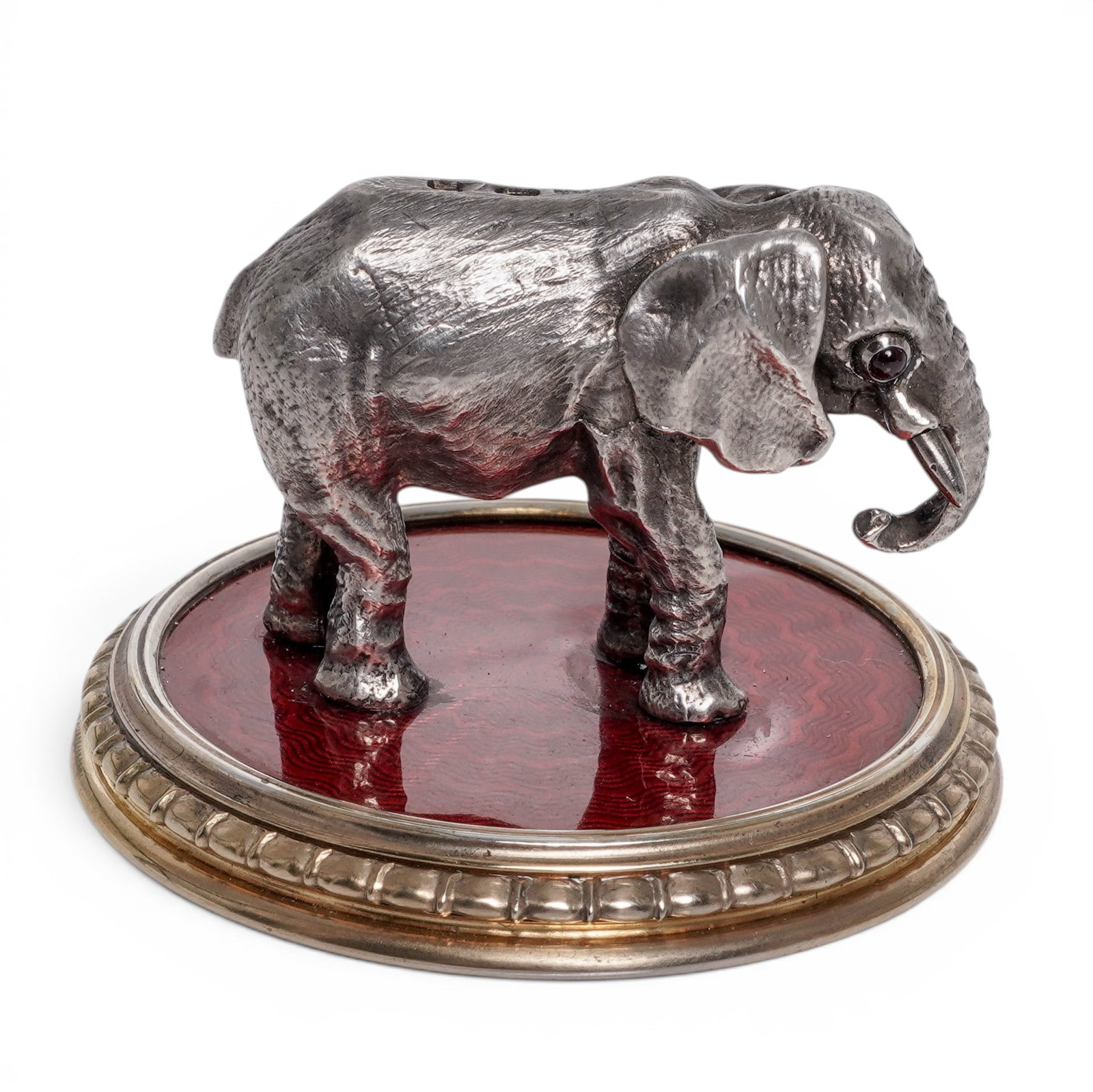 Russian Faberge Silver, Ruby & Guilloche Enamel Elephant Figurine (Julius Rappoport) (1 of 12)