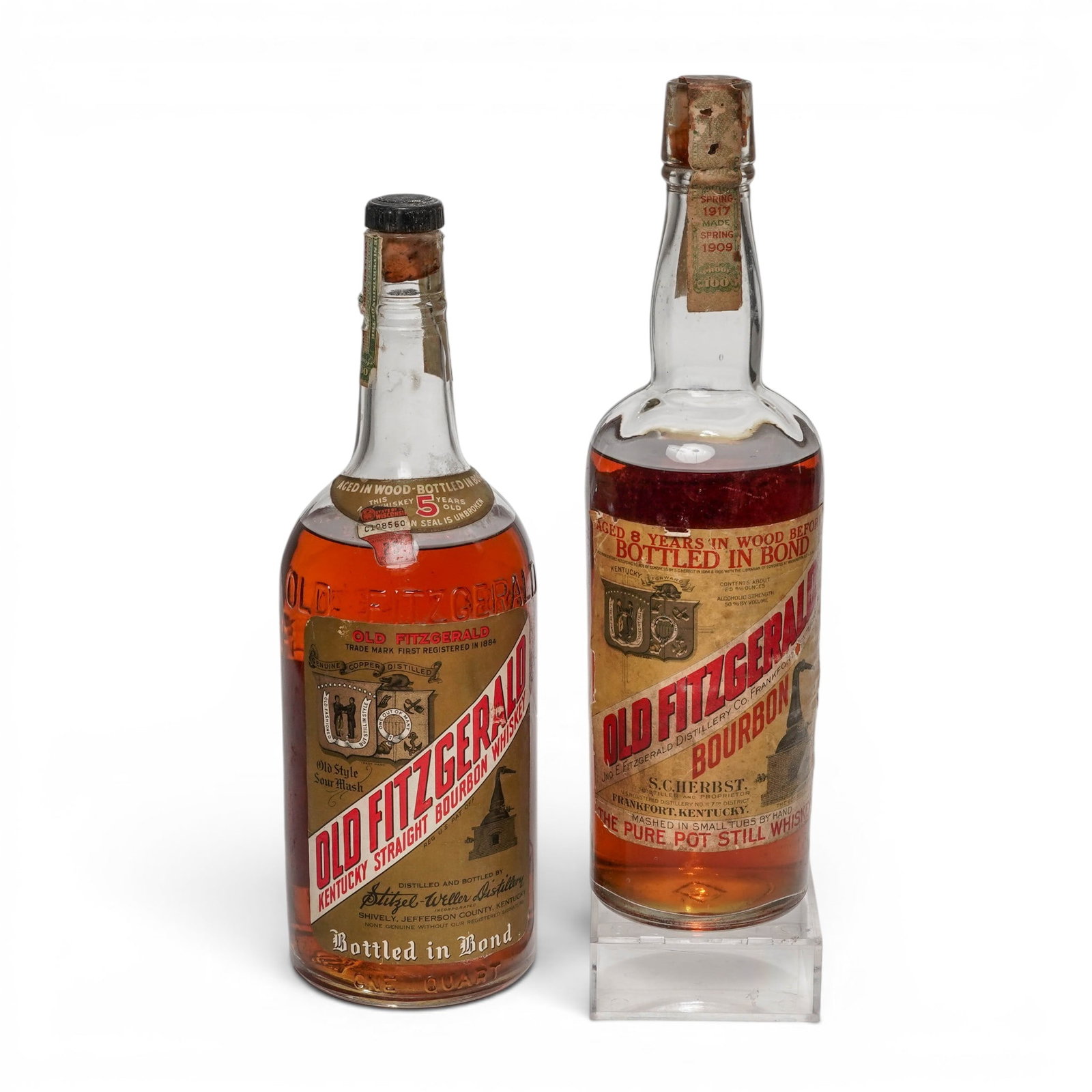 (2 pc) Pre-Prohibition Old Fitzgerald Kentucky Straight Bourbon Whiskey Bottles (1 of 9)