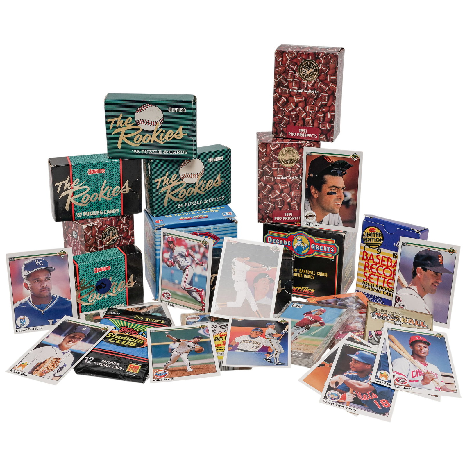 Collector's Lot of Baseball Cards: Collector's Lot of Baseball Cards Mid to late 20th century, American Lot of various sealed and unsealed boxes and packs of baseball cards. (3) Packs of '1987 Donruss "The Rookies" baseball cards, puzz