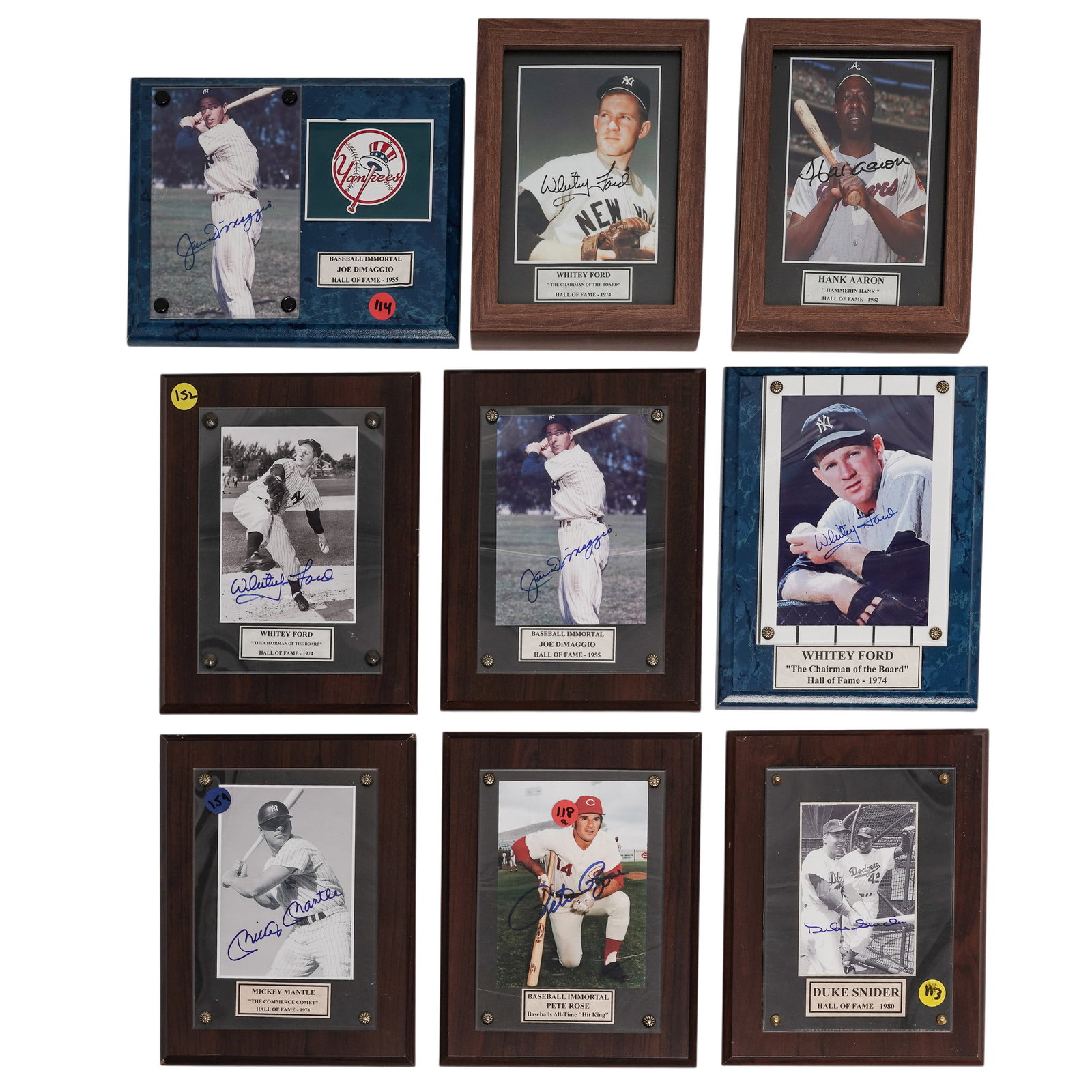 (9 pc) Signed Baseball Hall of Fame Players Photo Plaques (1 of 8)