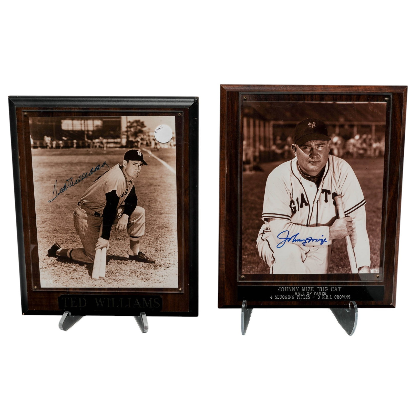 (2 Pc) Ted Williams & Johnny Mize Autographed Photo Plaques (1 of 9)