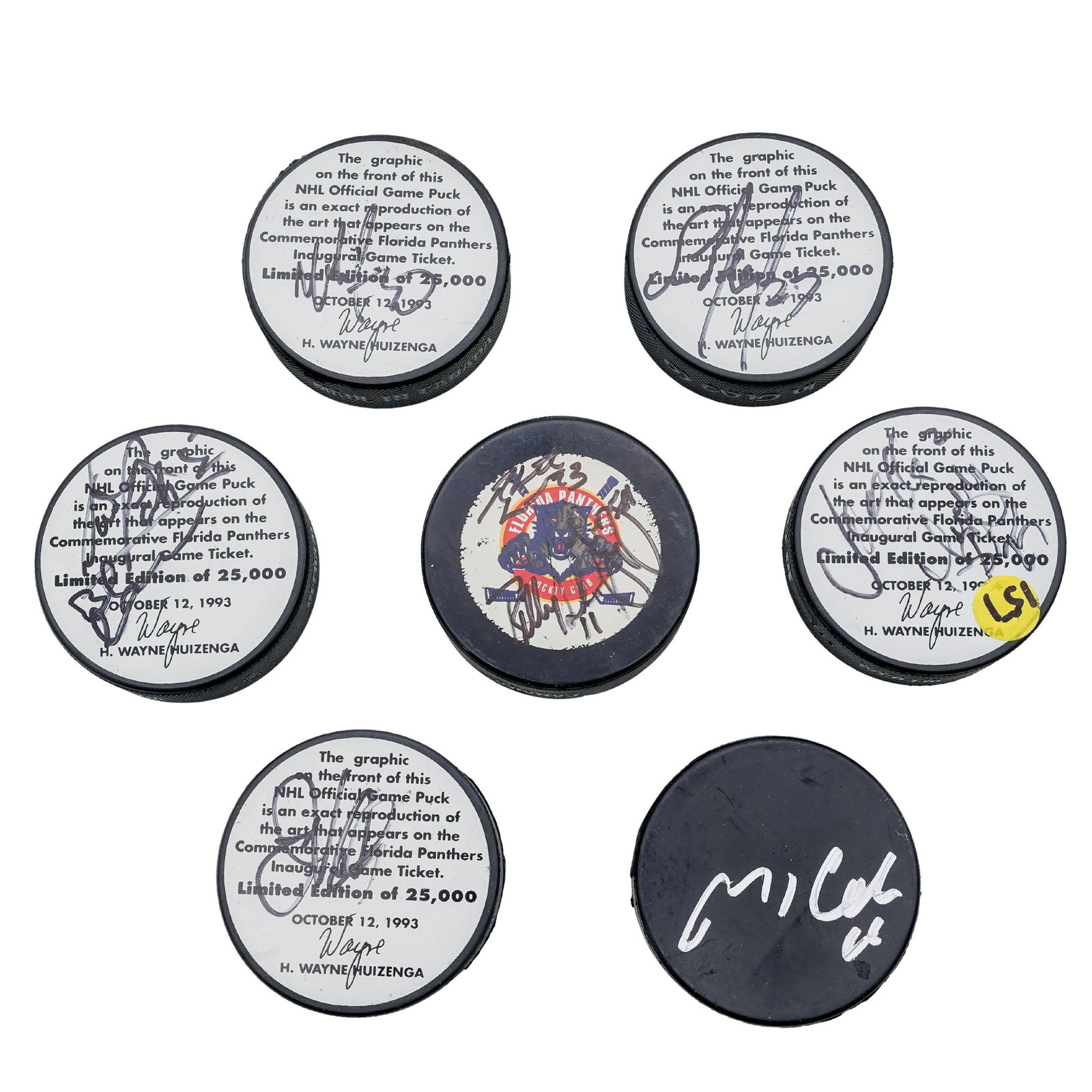 (7 pc) Collection Of Florida Panthers Signed Hockey Pucks (1 of 9)