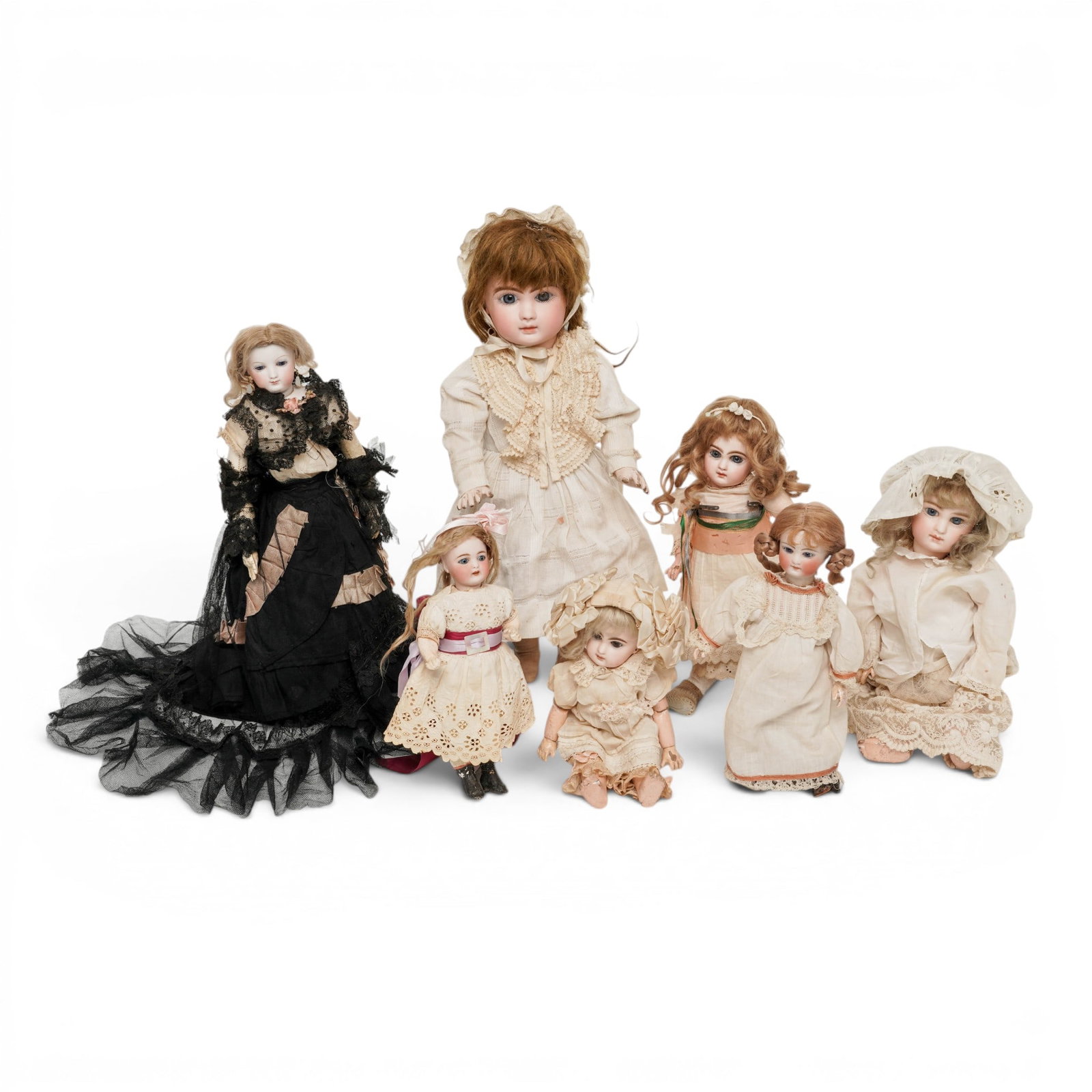 (7pc) Antique Bisque Head & Jointed Composite Body Dolls Group (1 of 18)