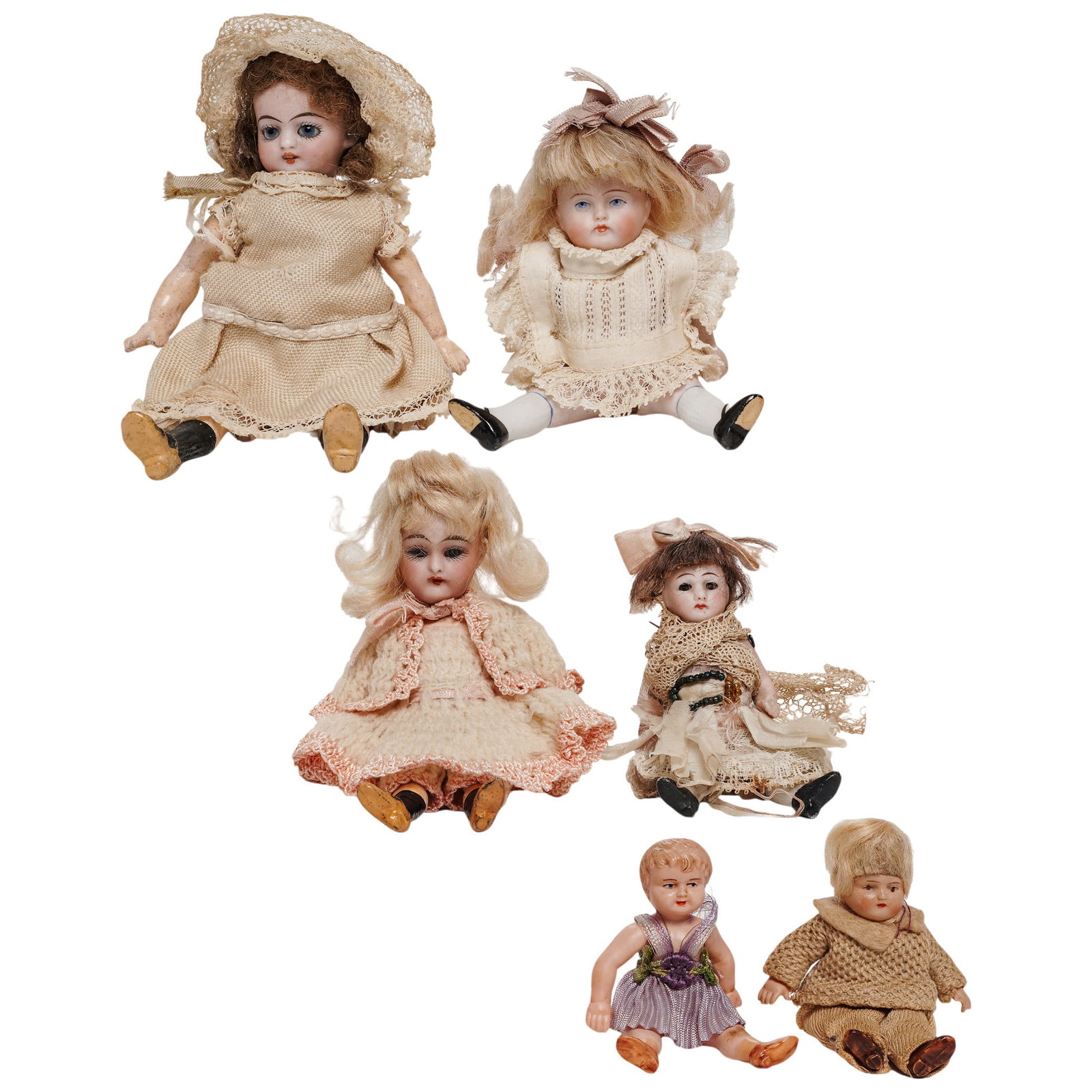 (6pc) Antique Celluloid & Bisque Pocket Dolls (1 of 11)