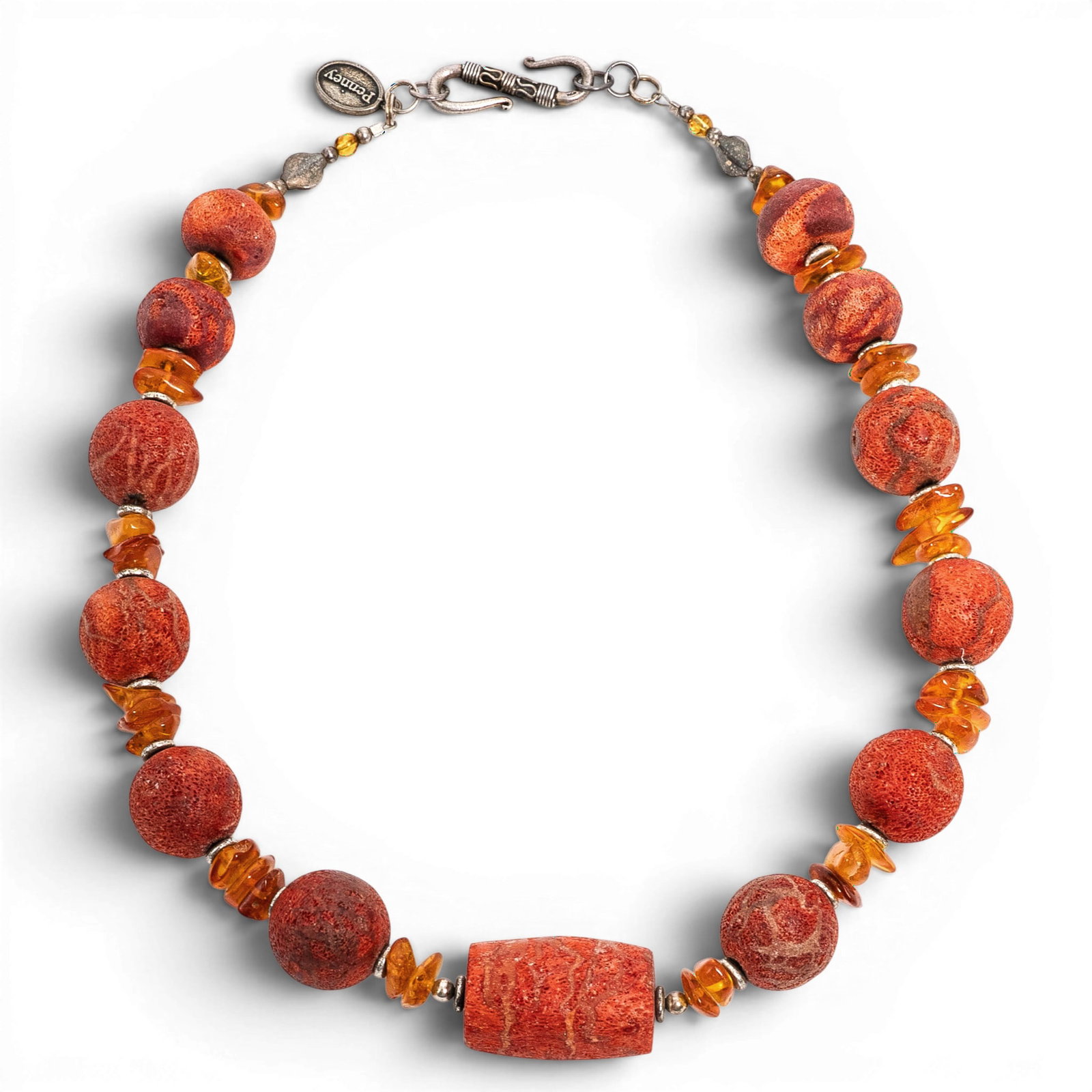 Penny Sterling Silver Coral & Amber Bead Necklace (1 of 4)