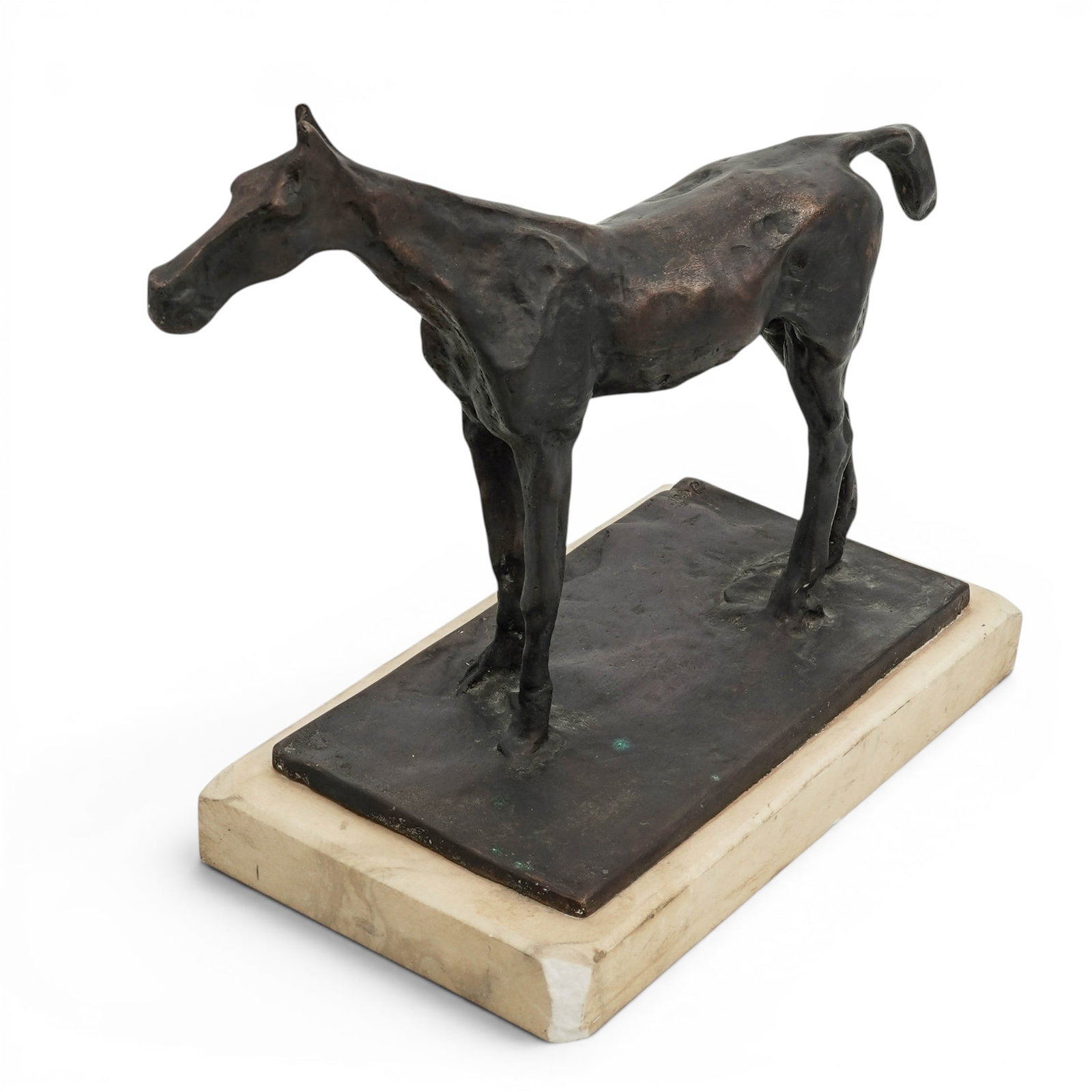 After Degas Bronze Horse Sculpture: After Degas Bronze Horse Sculpture Early 20th Cent, France This item is a bronze horse sculpture heavily reminiscent of the impressionistic equestrian studies by French artist Edgar Degas. It