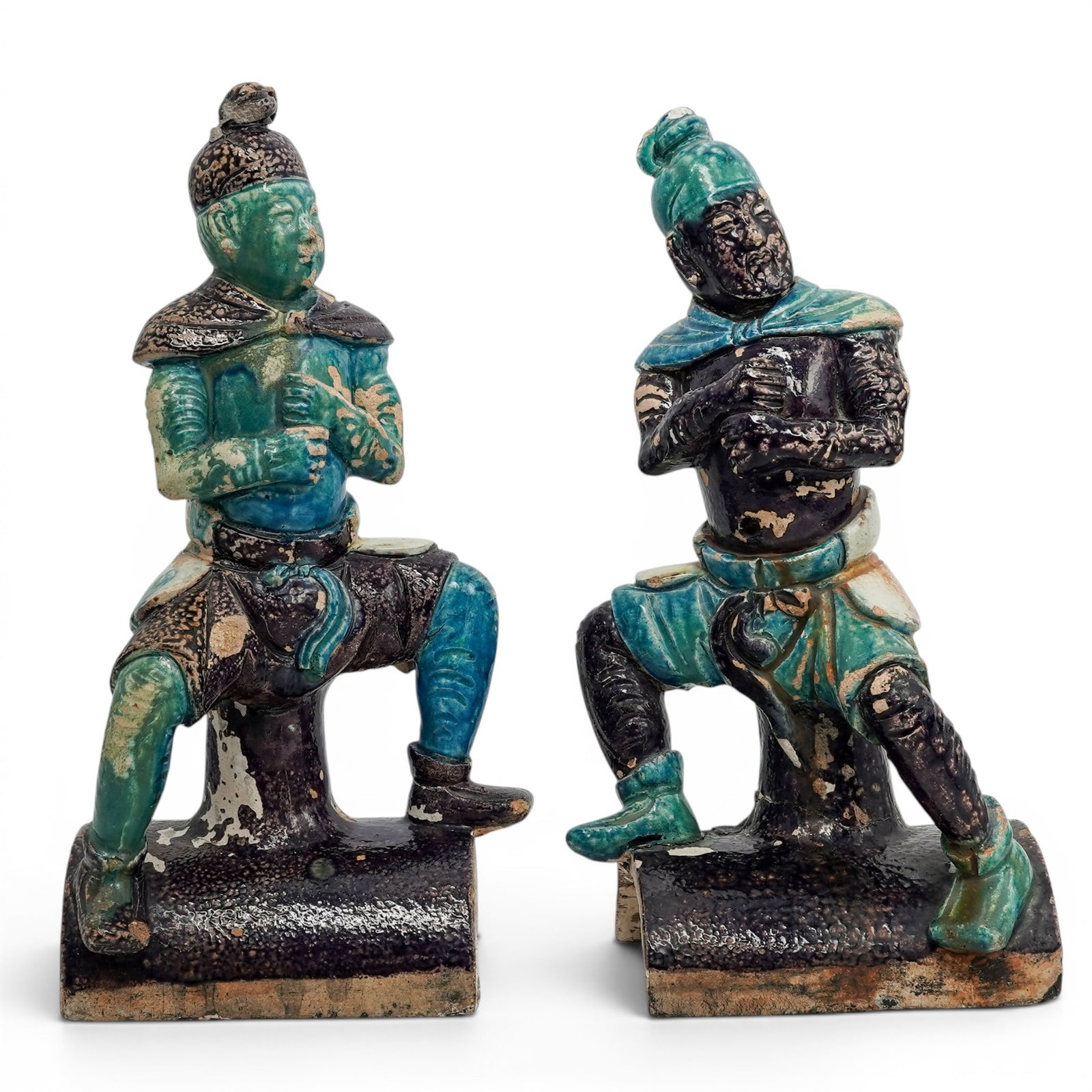 Pair Of Chinese Qing Sancai-Glazed Pottery Roof Tile Guardians (1 of 12)