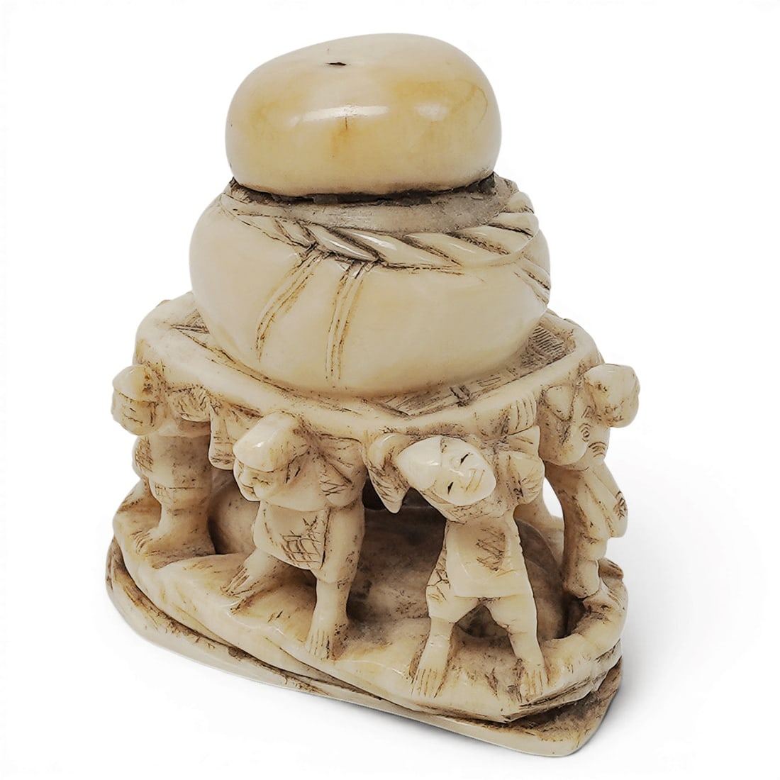 Japanese Hotei Takarabukuro Carved Bone Netsuke (1 of 7)