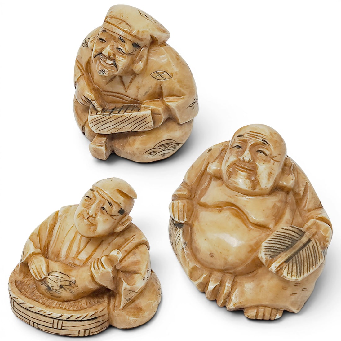 (3 pcs) Japanese Carved Bone Figural Netsukes (1 of 9)
