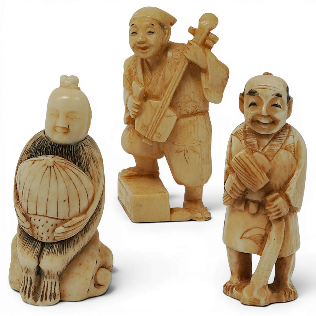 (3 pcs) Japanese Carved Bone Figural Netsukes (1 of 9)