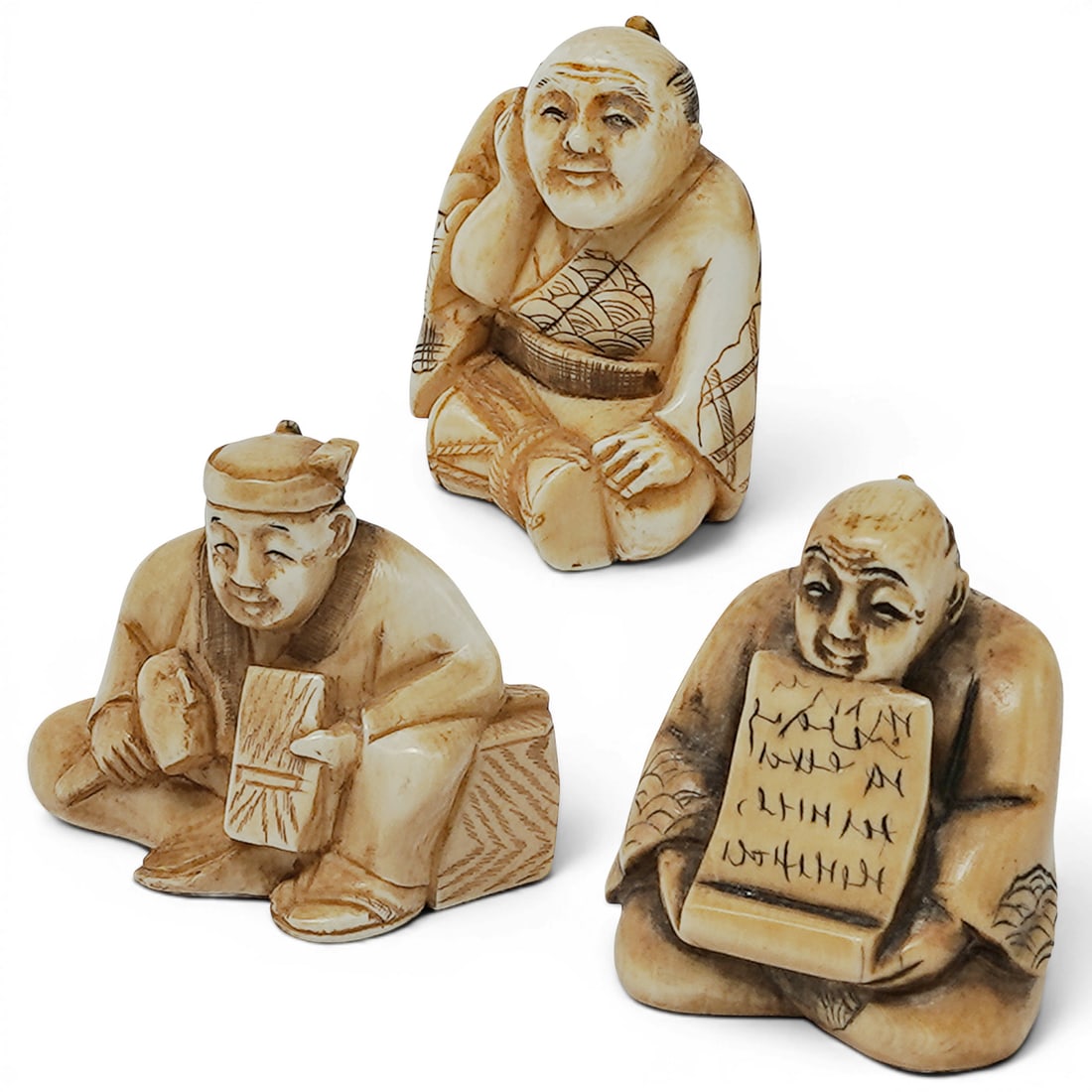 (3 pcs) Japanese Carved Bone Figural Netsukes (1 of 9)