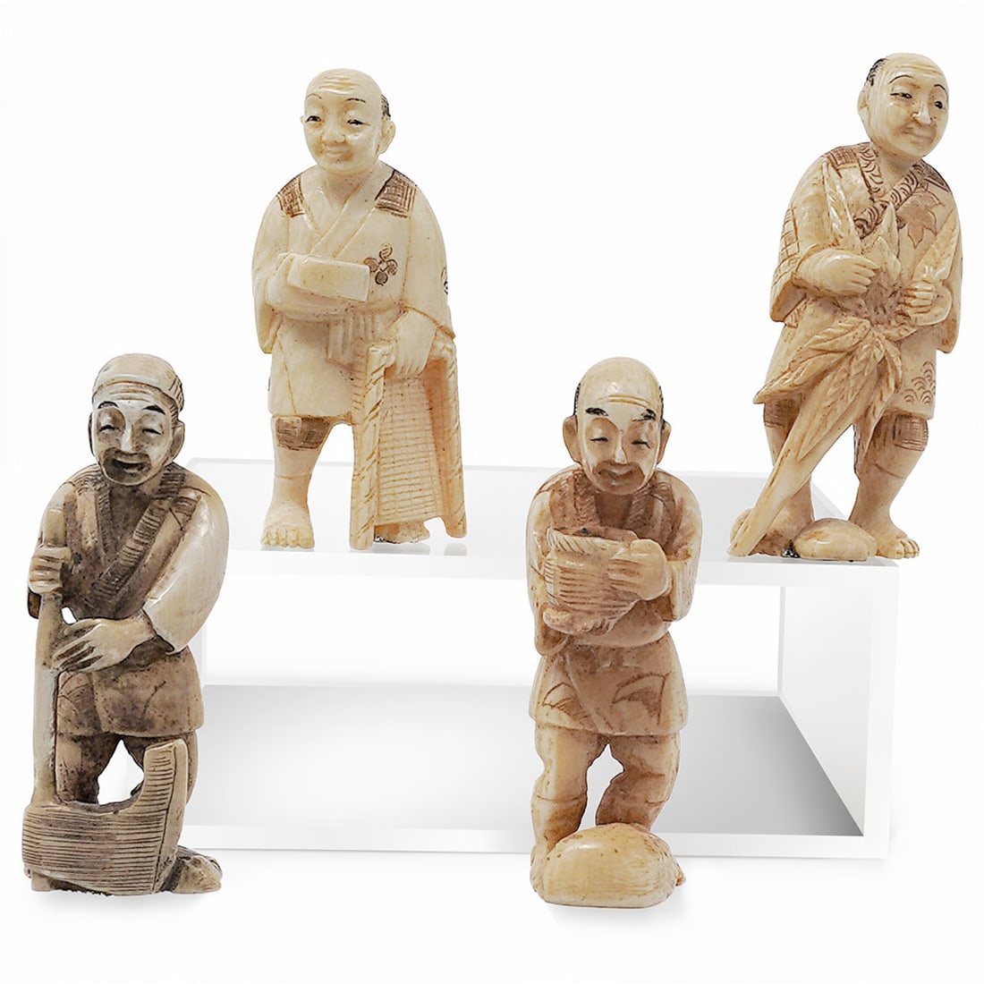 (4 pcs) Japanese Carved Bone Figural Netsukes (1 of 6)