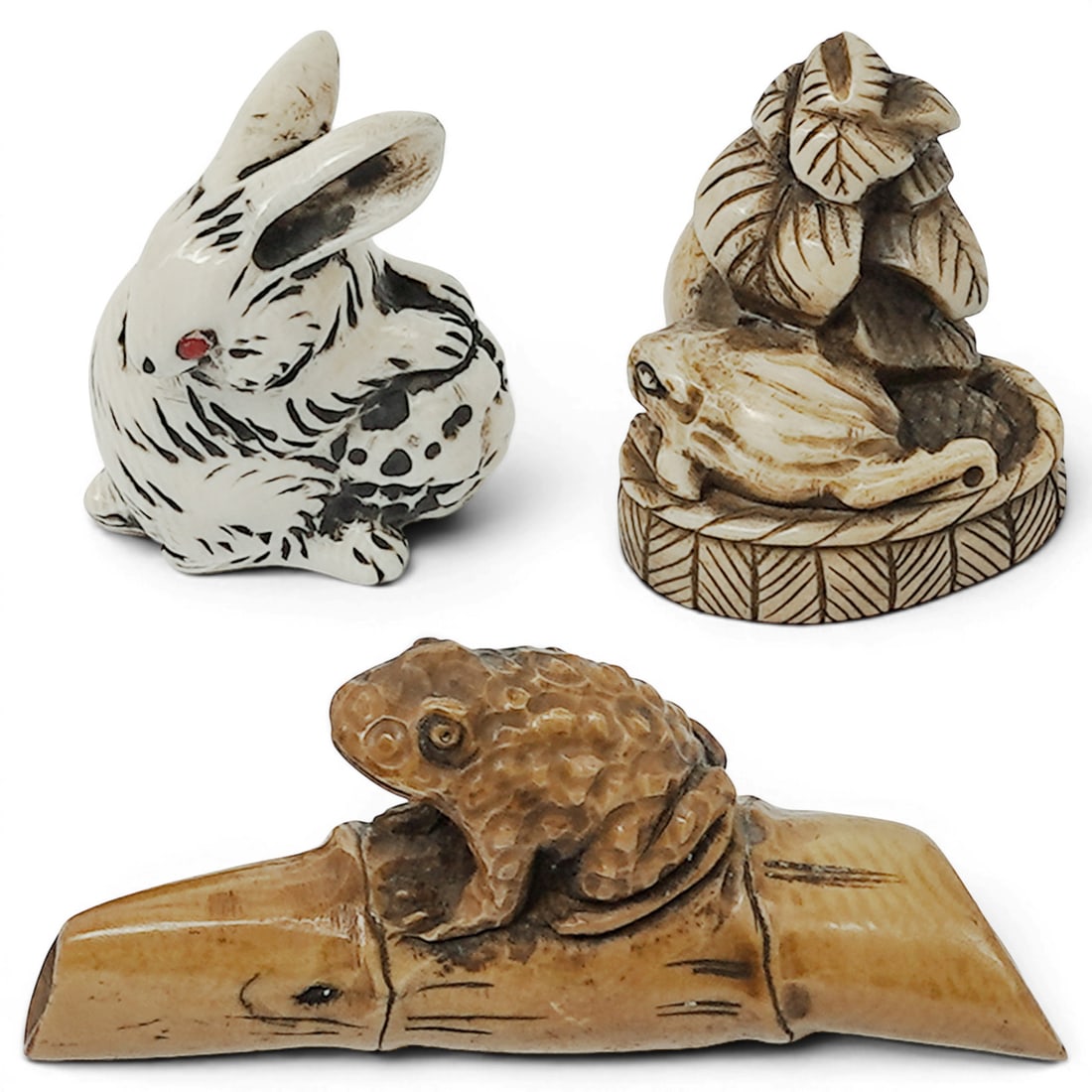 (3 pcs) Japanese Carved Bone Animal Netsukes (1 of 9)
