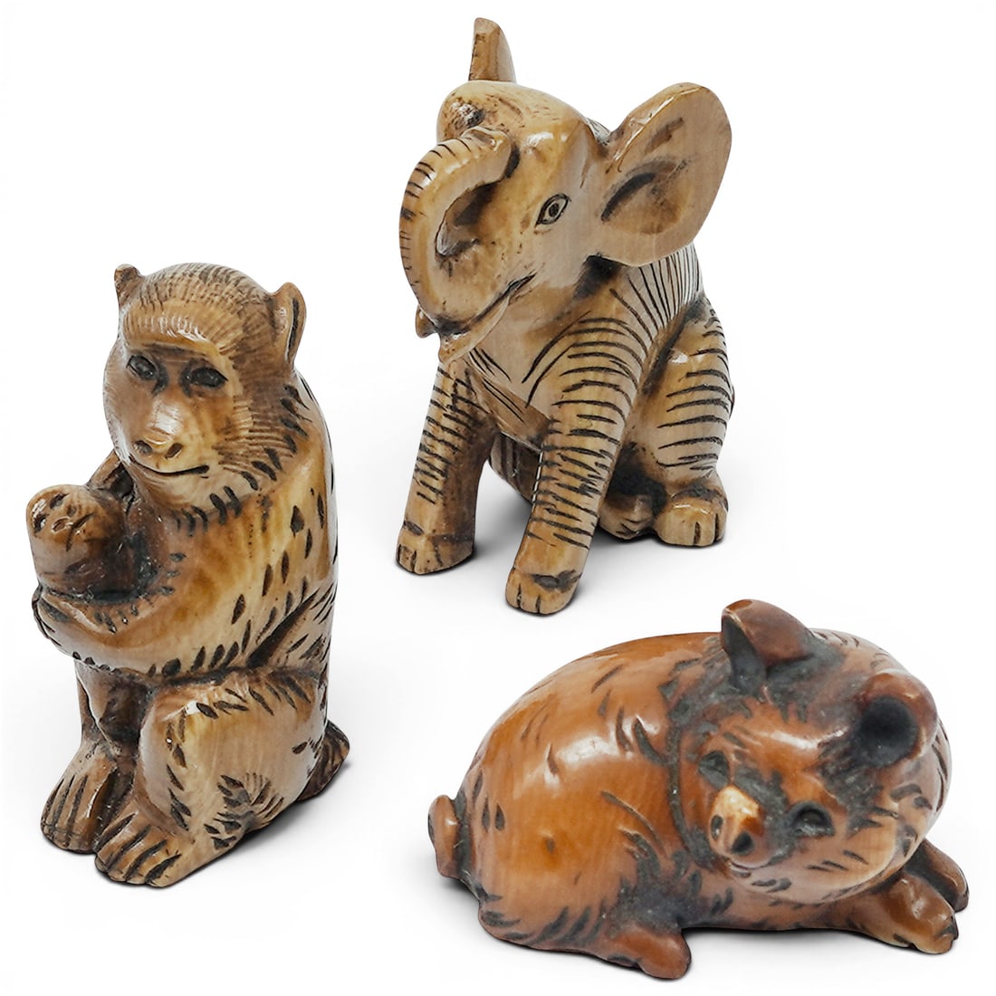 (3 pcs) Japanese Carved Bone Animal Netsukes (1 of 9)