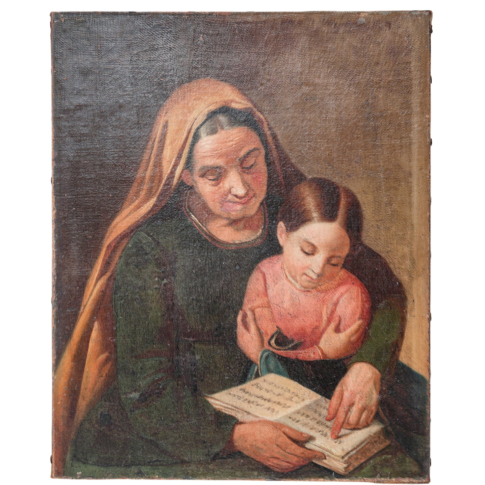 19th Cent. "The Education Of The Virgin" Oil On Canvas Painting (1 of 4)
