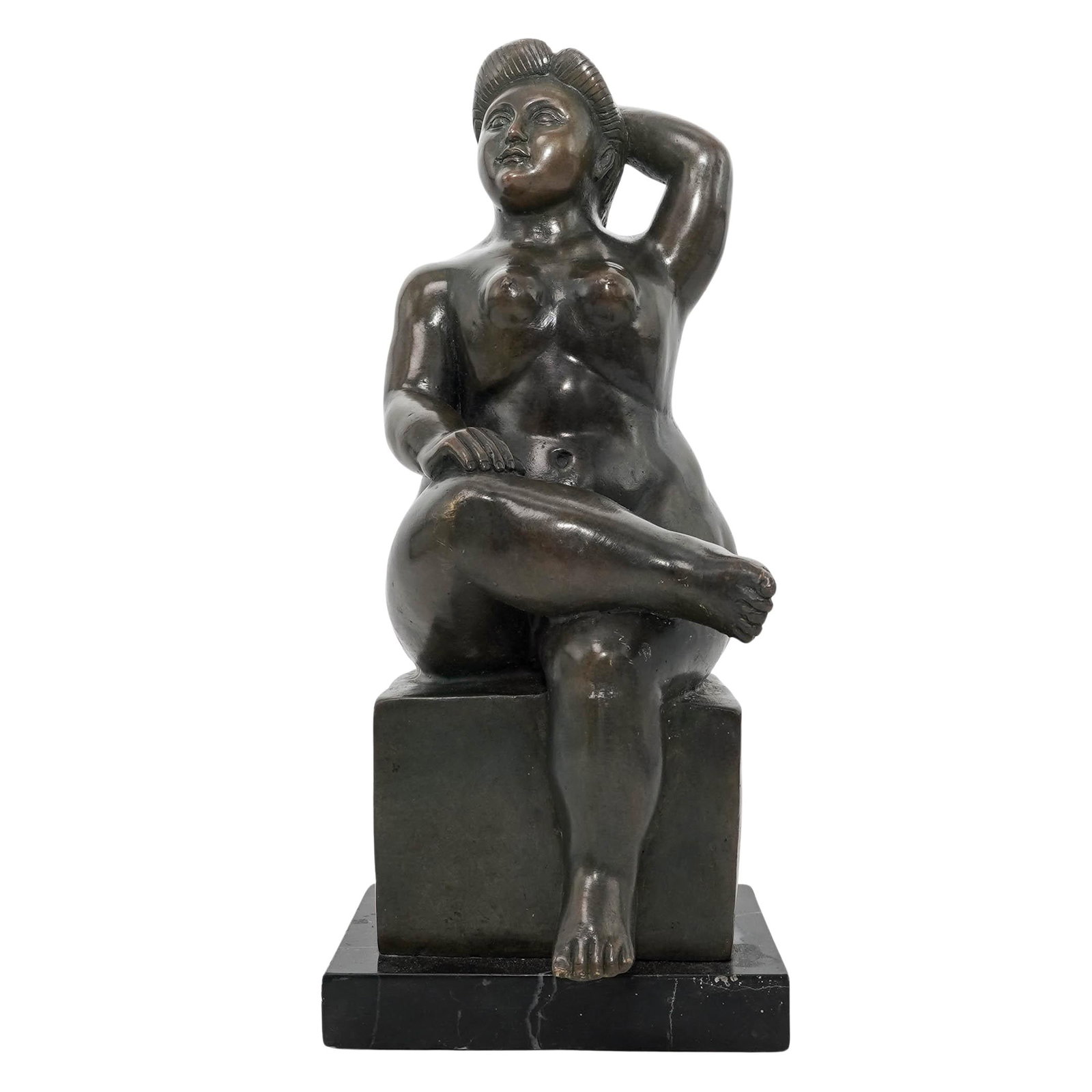 Botero Style Nude Female Sculpture: Botero Style Nude Female Sculpture Late 19th to early 20th. French The piece depicts a seated nude woman characterized by exaggerated, voluminous proportions and smooth, rounded surfaces signed "Pompo