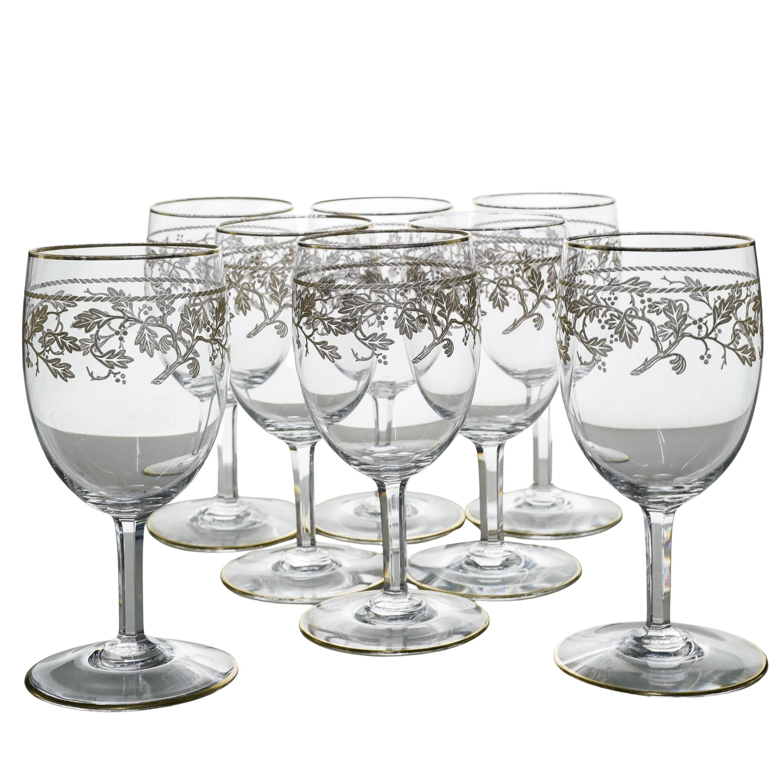 (8pc) Vintage Baccarat Gilded Glass Wine Glasses (1 of 6)