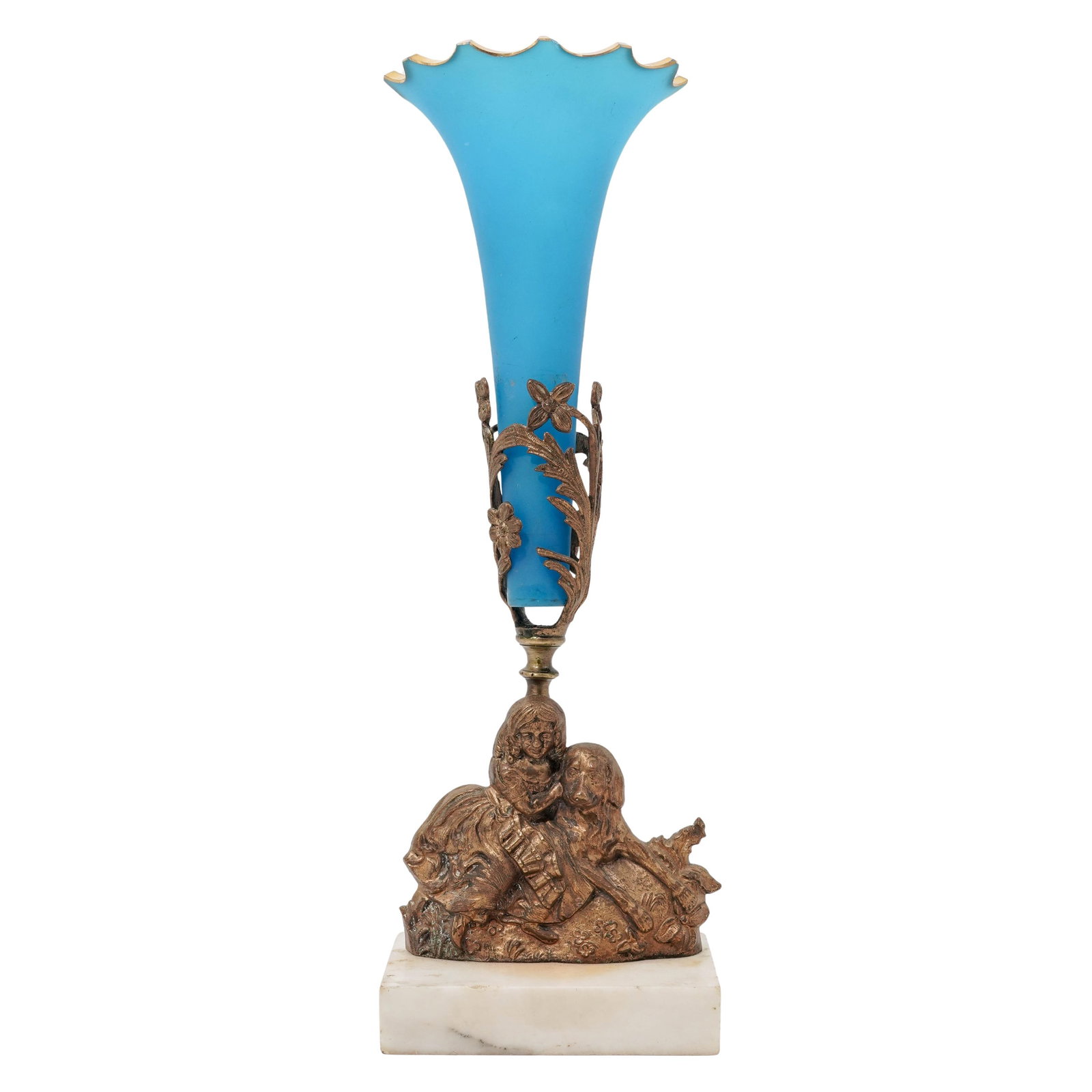 Victorian Glass Epergne Vase on Bronze & Marble Figural Base (1 of 9)