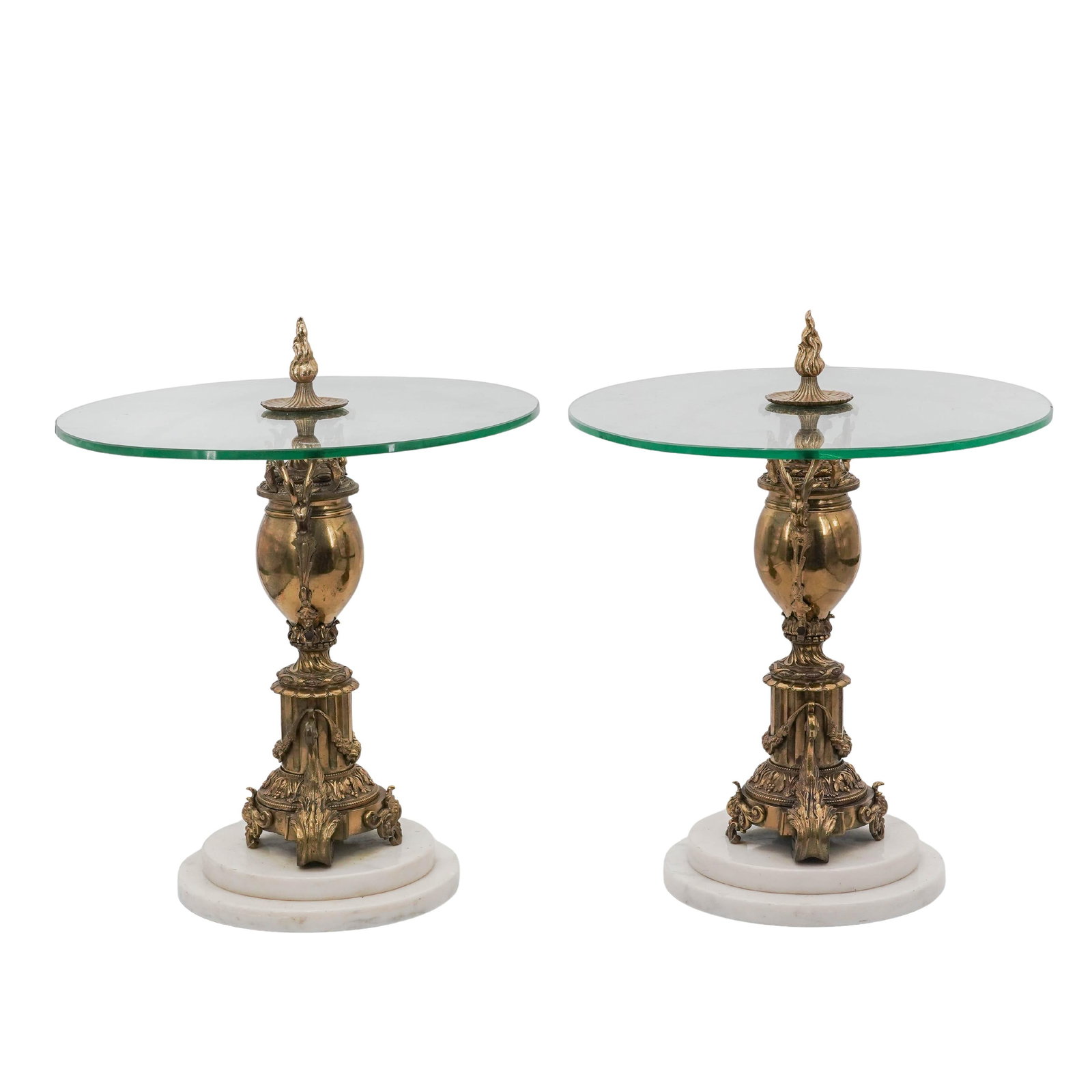 Pair of Antique Bronze and Marble Glass Tables (1 of 9)