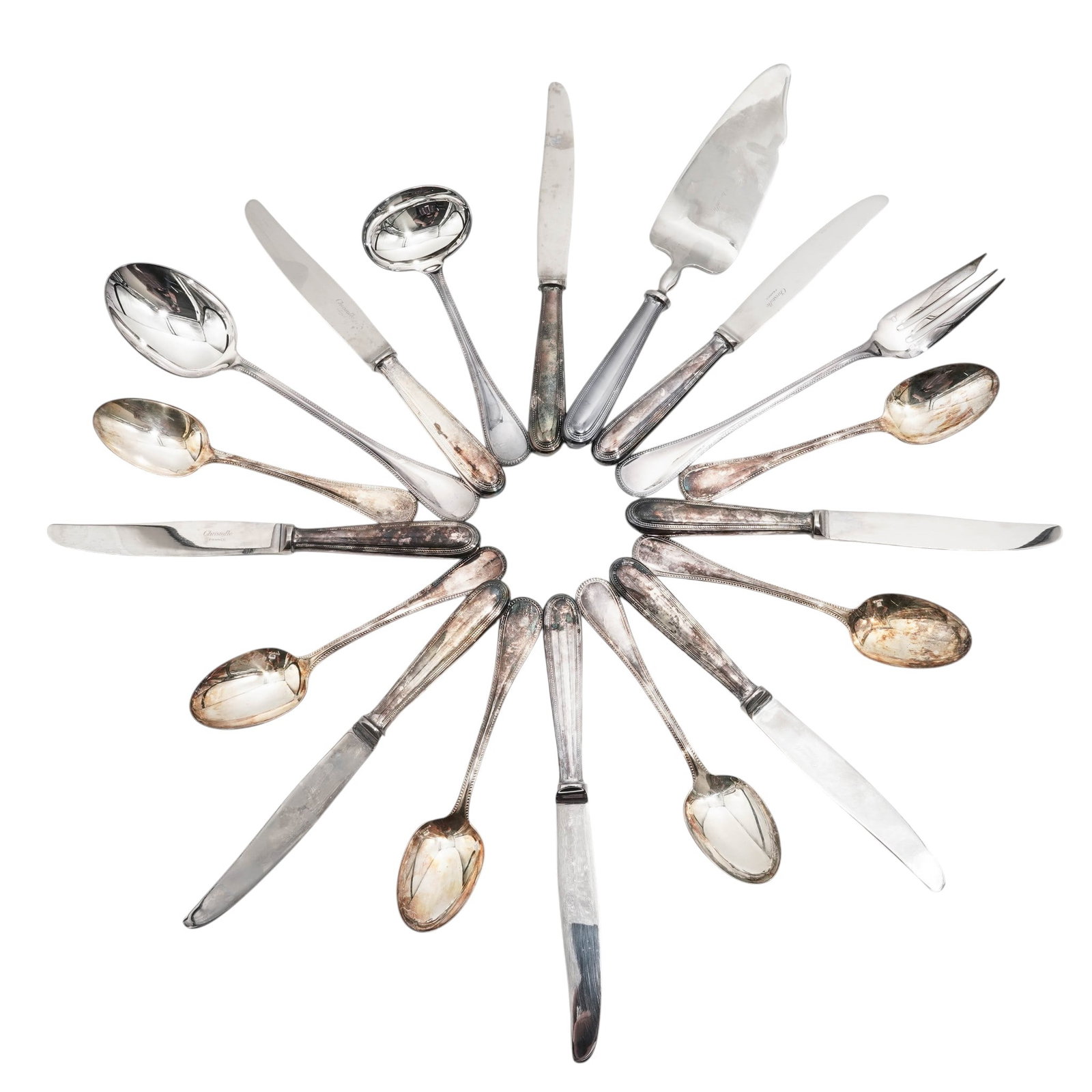 (45pc) Christofle "Perles" Silver Plated & Stainless Steel Flatware Service (1 of 7)